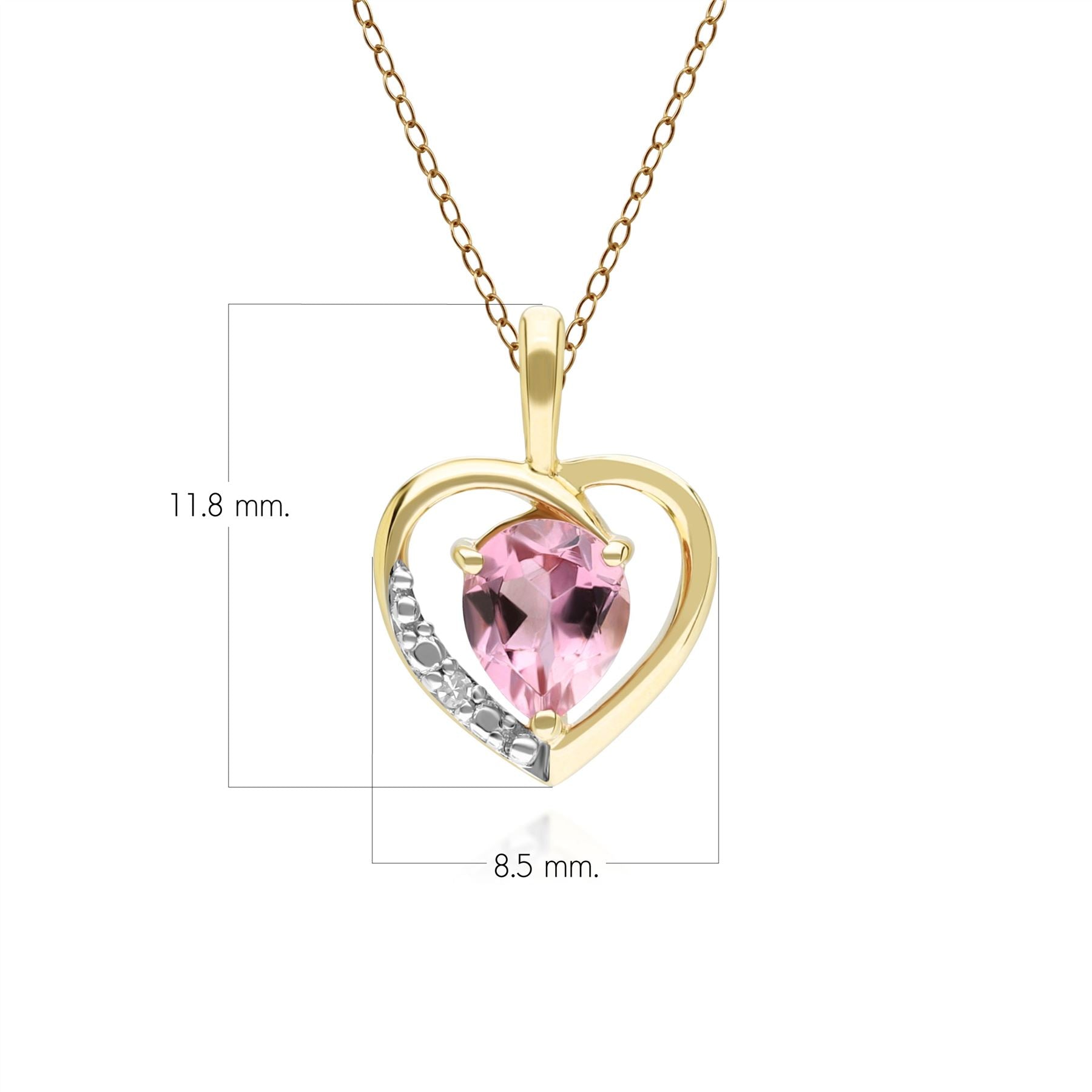 Classic Pear Pink Tourmaline & Diamond Heart Pendant Necklace In 9ct Yellow Gold