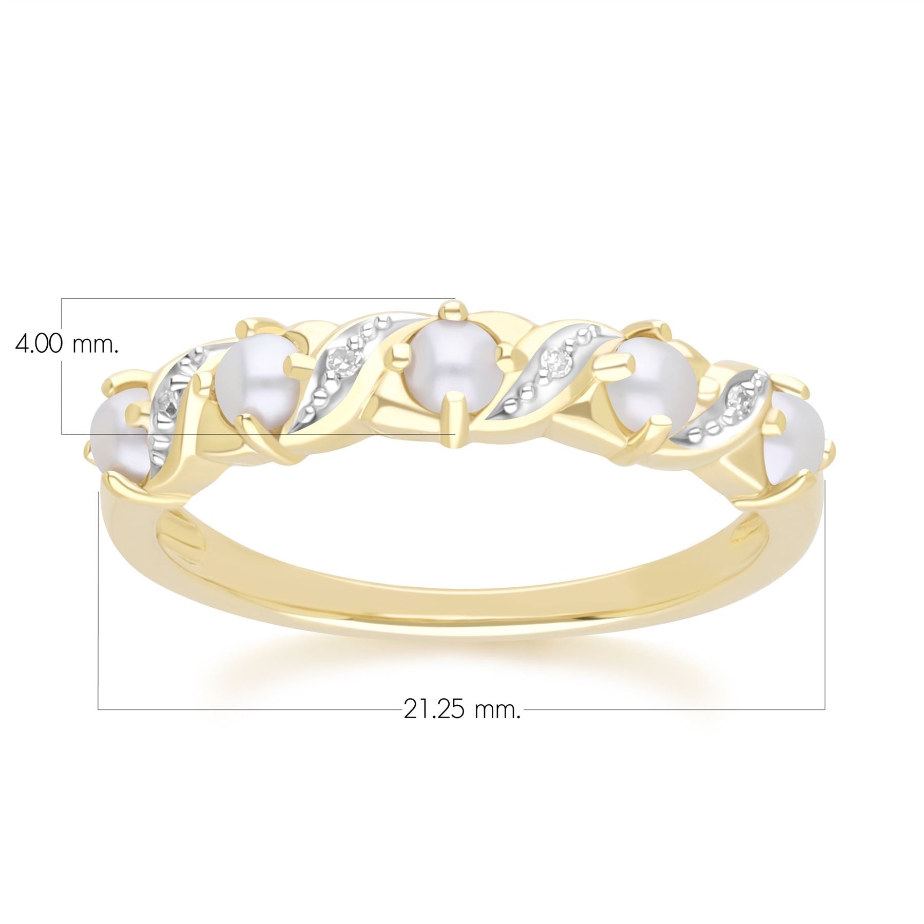 Classic Art Nouveau Style Pearl & Diamond Eternity Ring in 9ct Yellow Gold