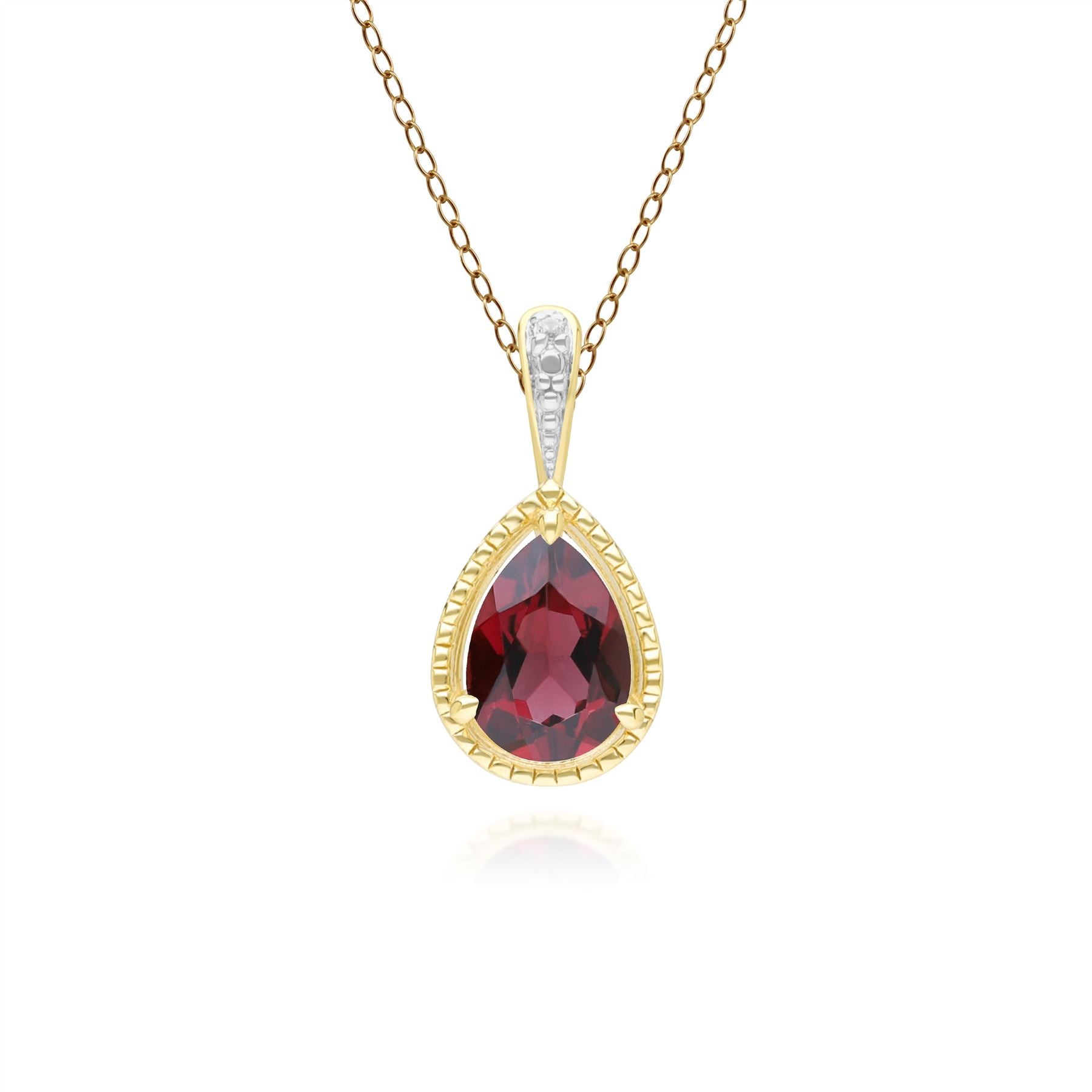 Classic Pear Garnet & Diamond Pendant Necklace In 9ct Yellow Gold