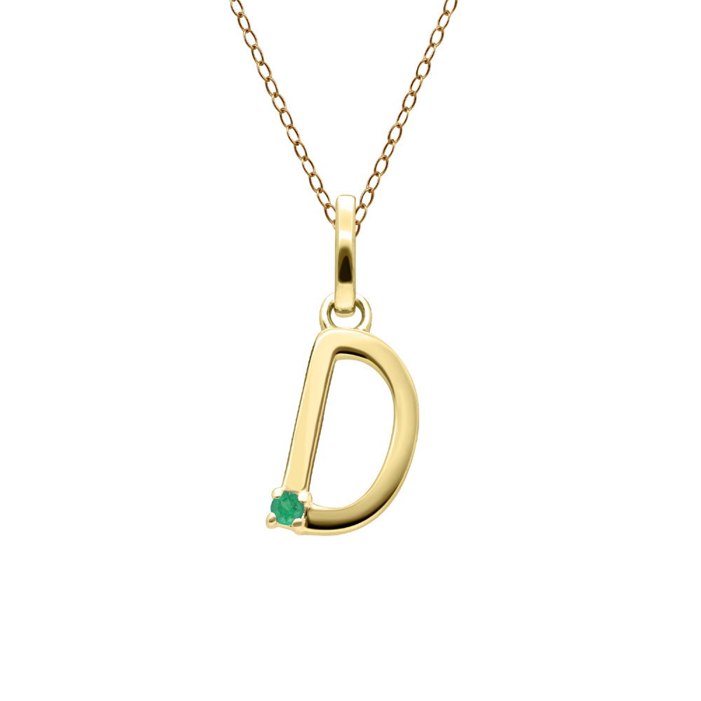 Initial Emerald Letter Necklace In 9ct Yellow Gold