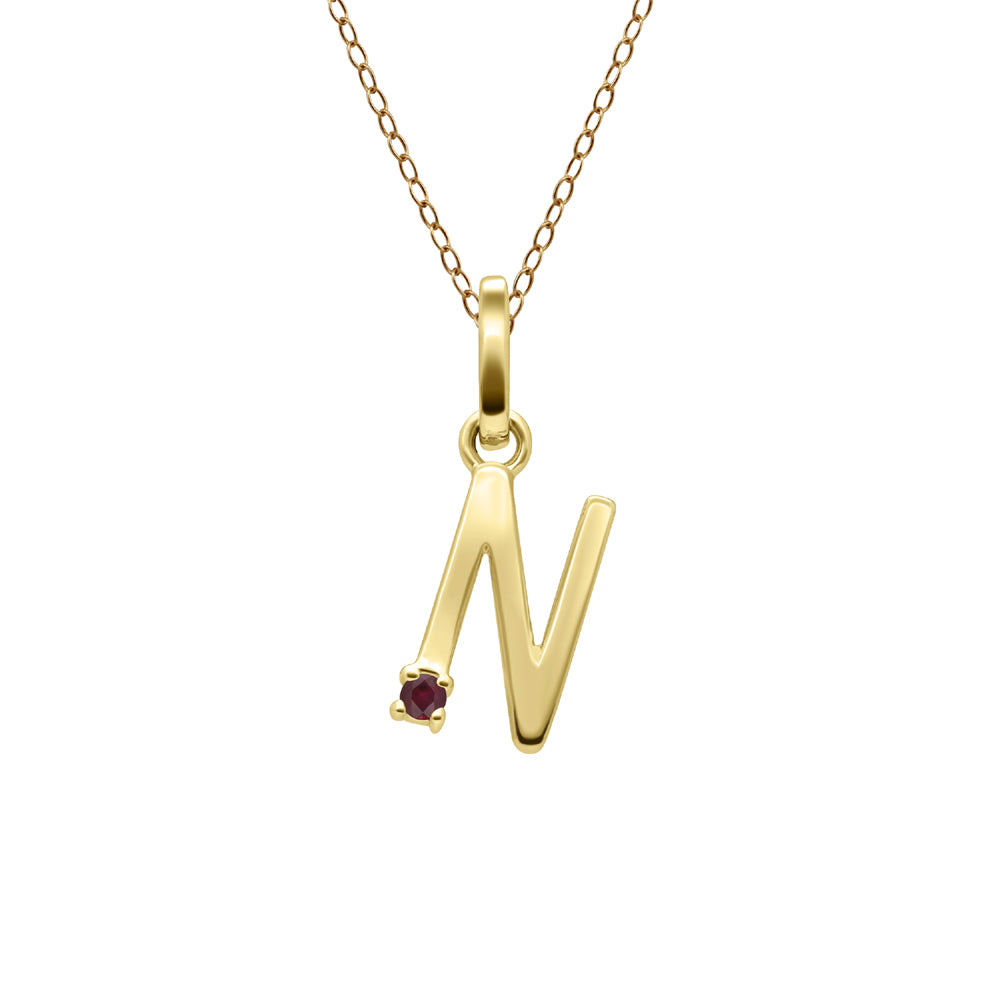 Initial Ruby Letter Necklace In 9ct Yellow Gold