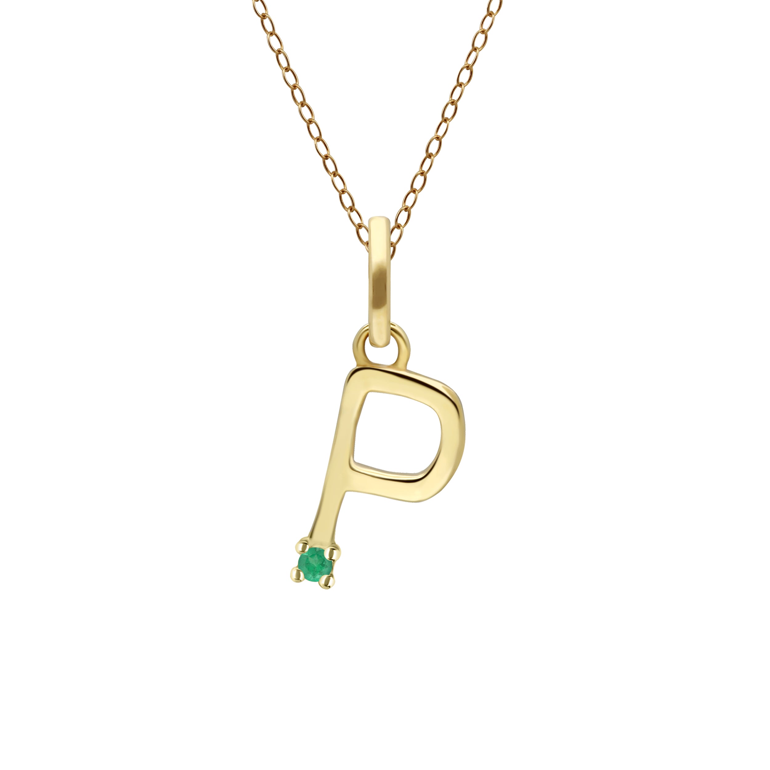 Initial Emerald Letter Necklace In 9ct Yellow Gold