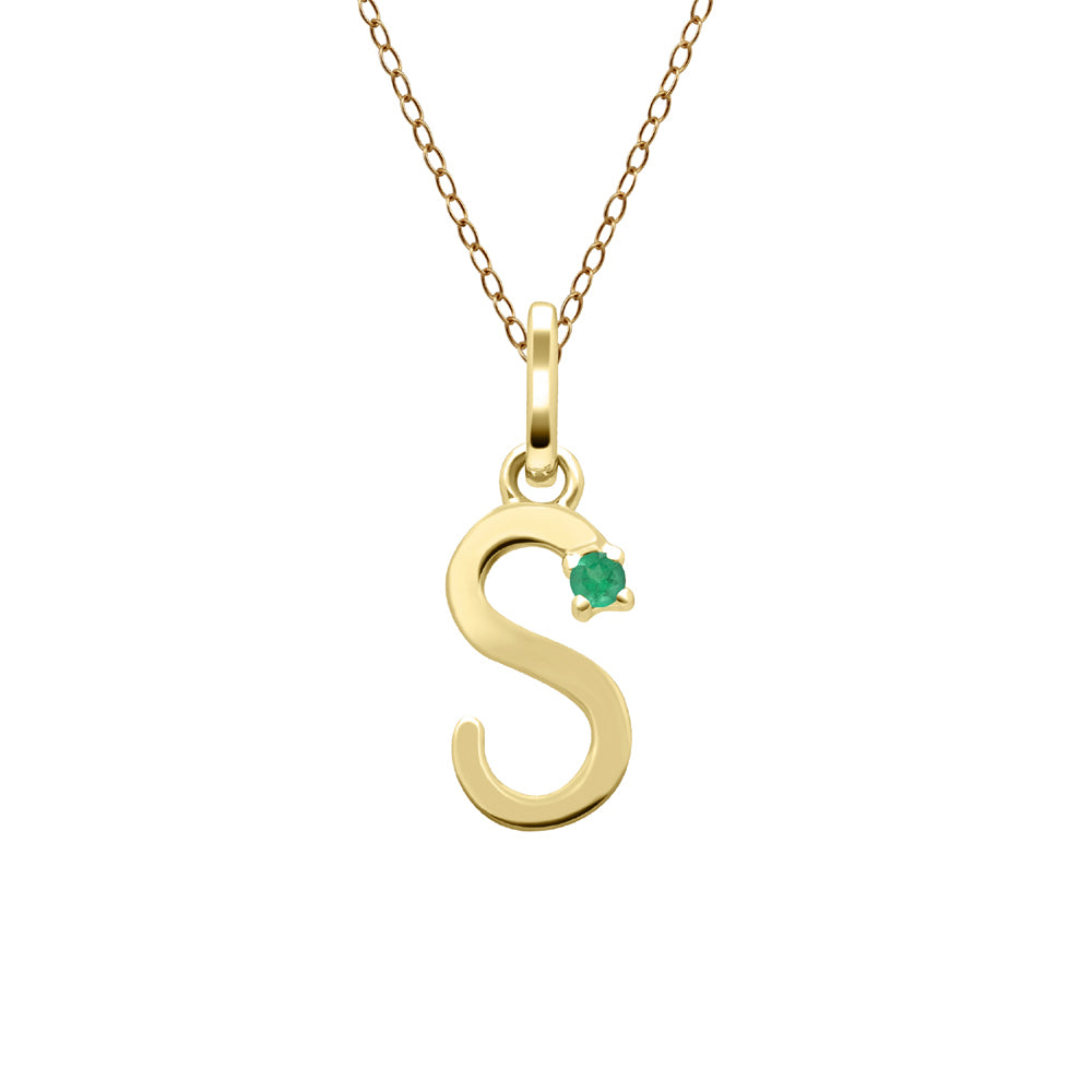 Initial Emerald Letter Necklace In 9ct Yellow Gold