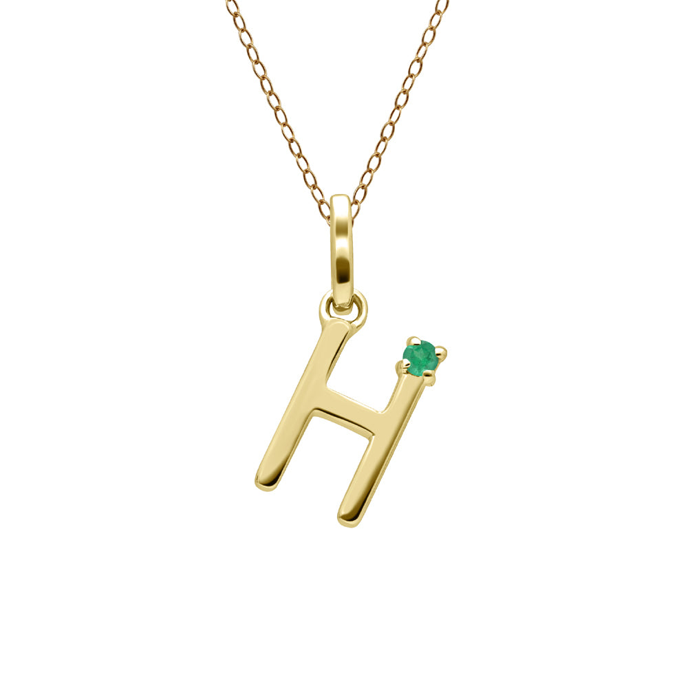 Initial Emerald Letter Necklace In 9ct Yellow Gold