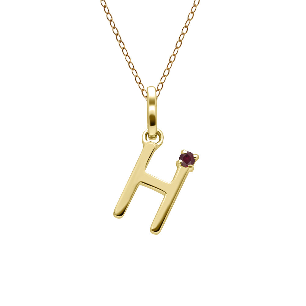 Initial Ruby Letter Necklace In 9ct Yellow Gold