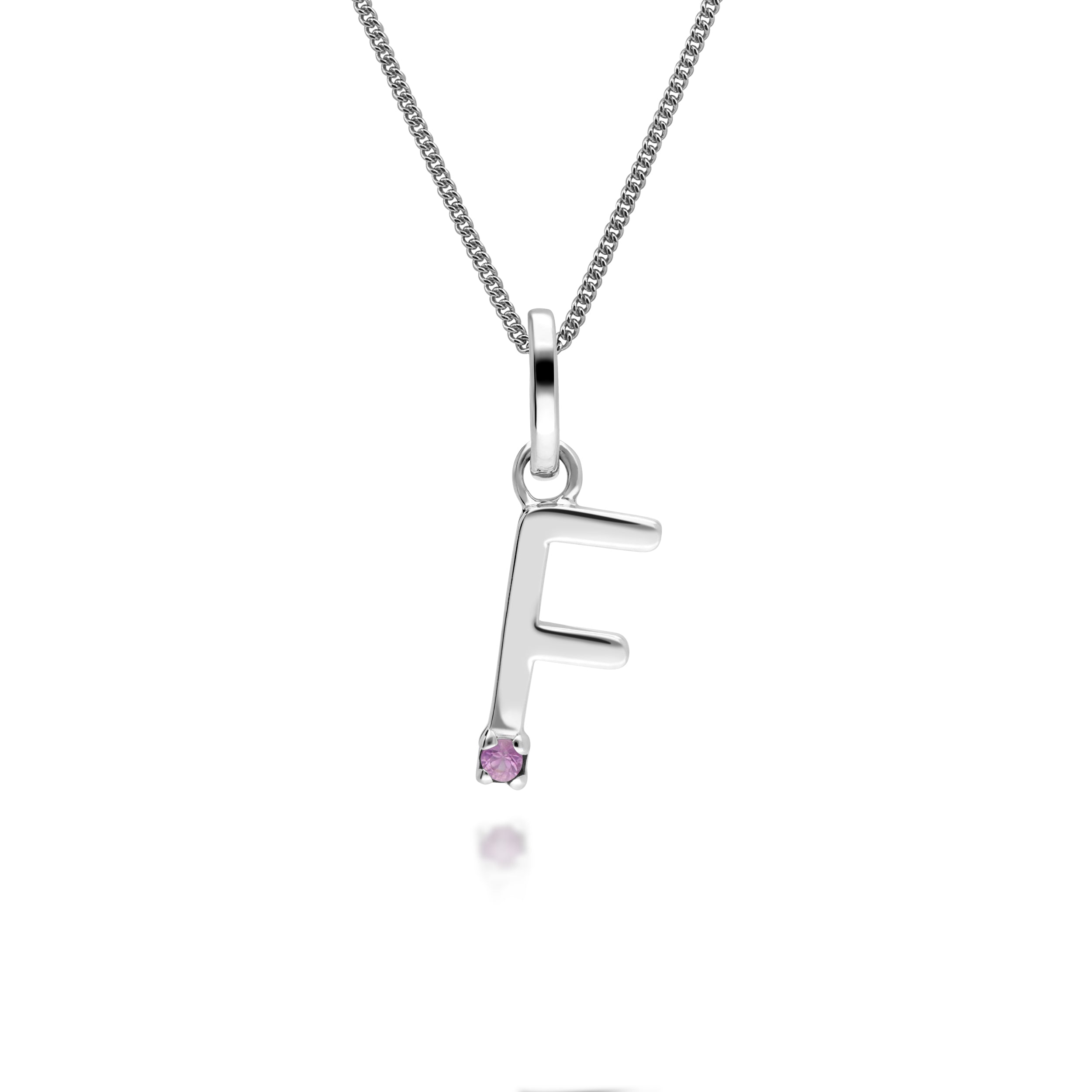 Initial Pink Sapphire Letter Charm Necklace in 9ct White Gold