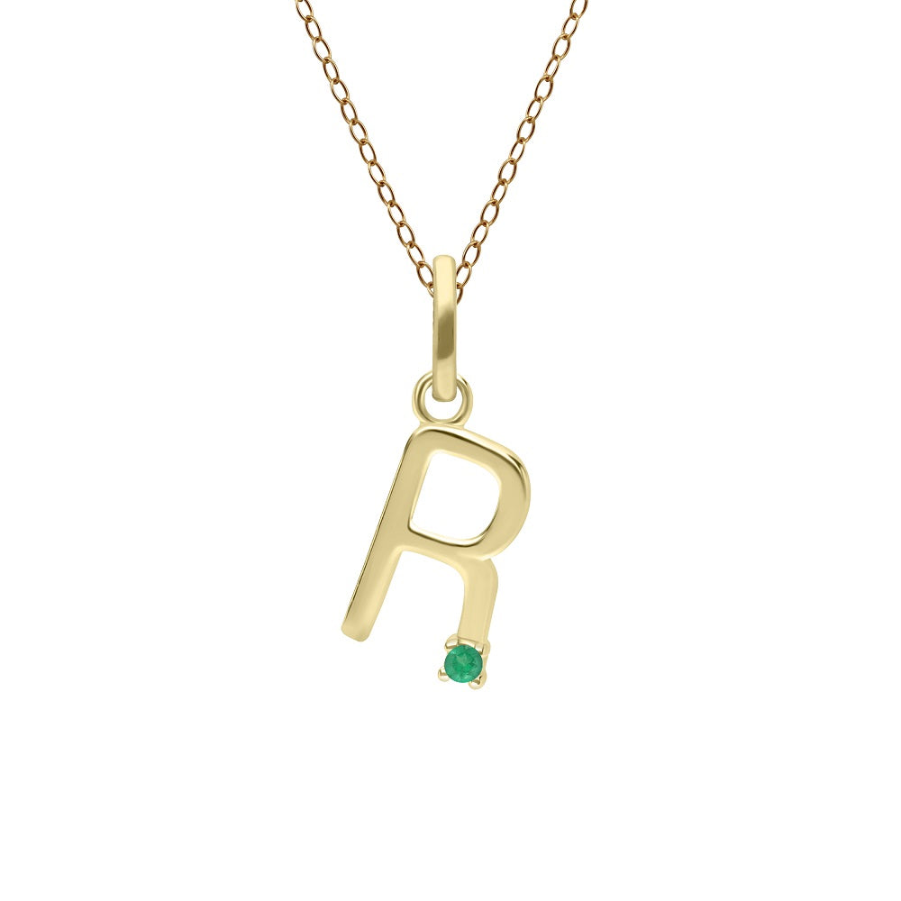 Initial Emerald Letter Necklace In 9ct Yellow Gold