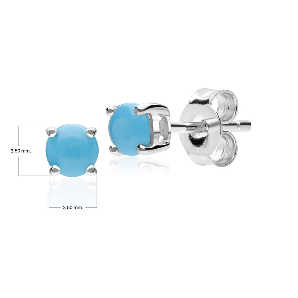 Classic Round Turquoise Claw Set Stud Earrings in 9ct White Gold 3.5mm