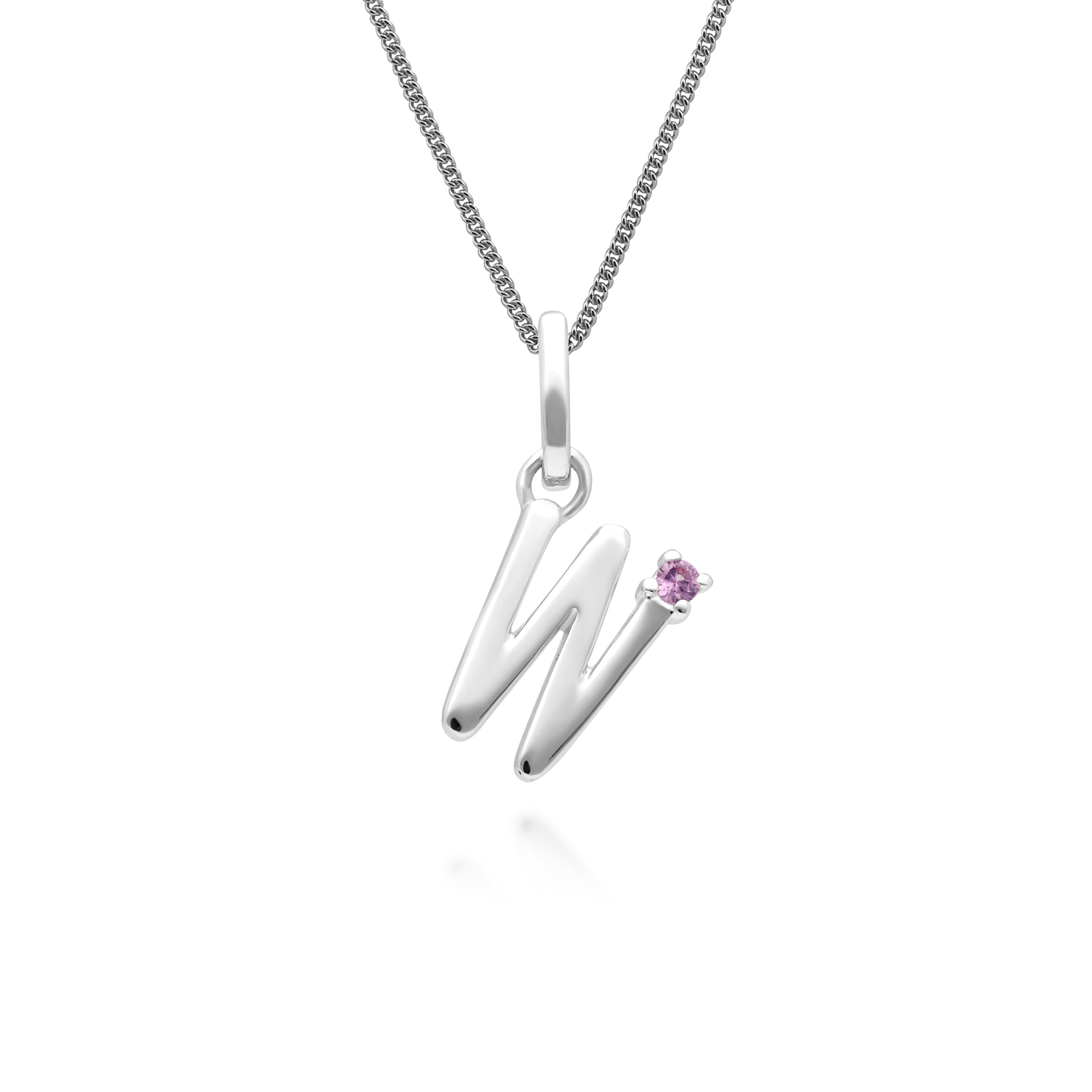 Initial Pink Sapphire Letter Charm Necklace in 9ct White Gold