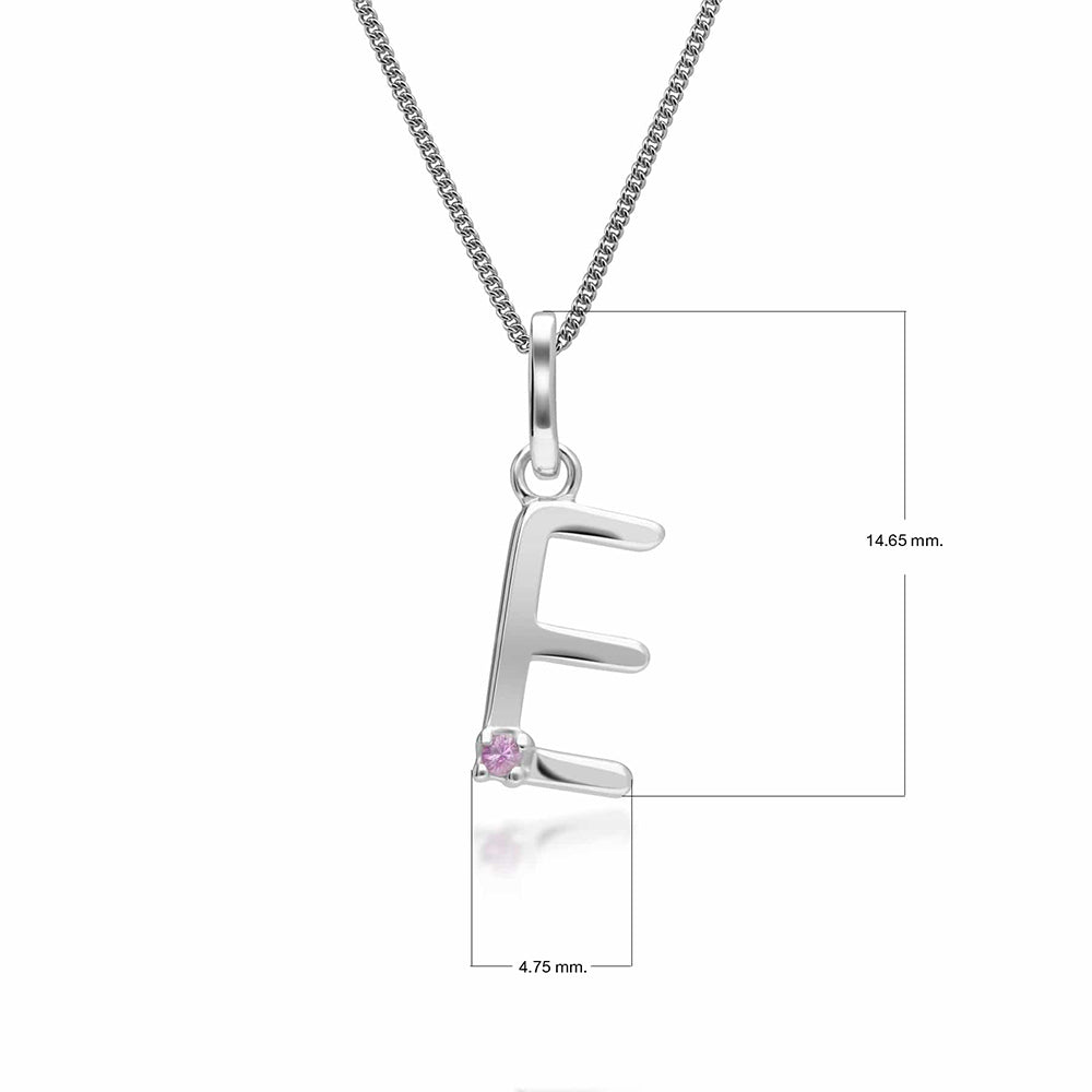 Initial Pink Sapphire Letter Charm Necklace in 9ct White Gold