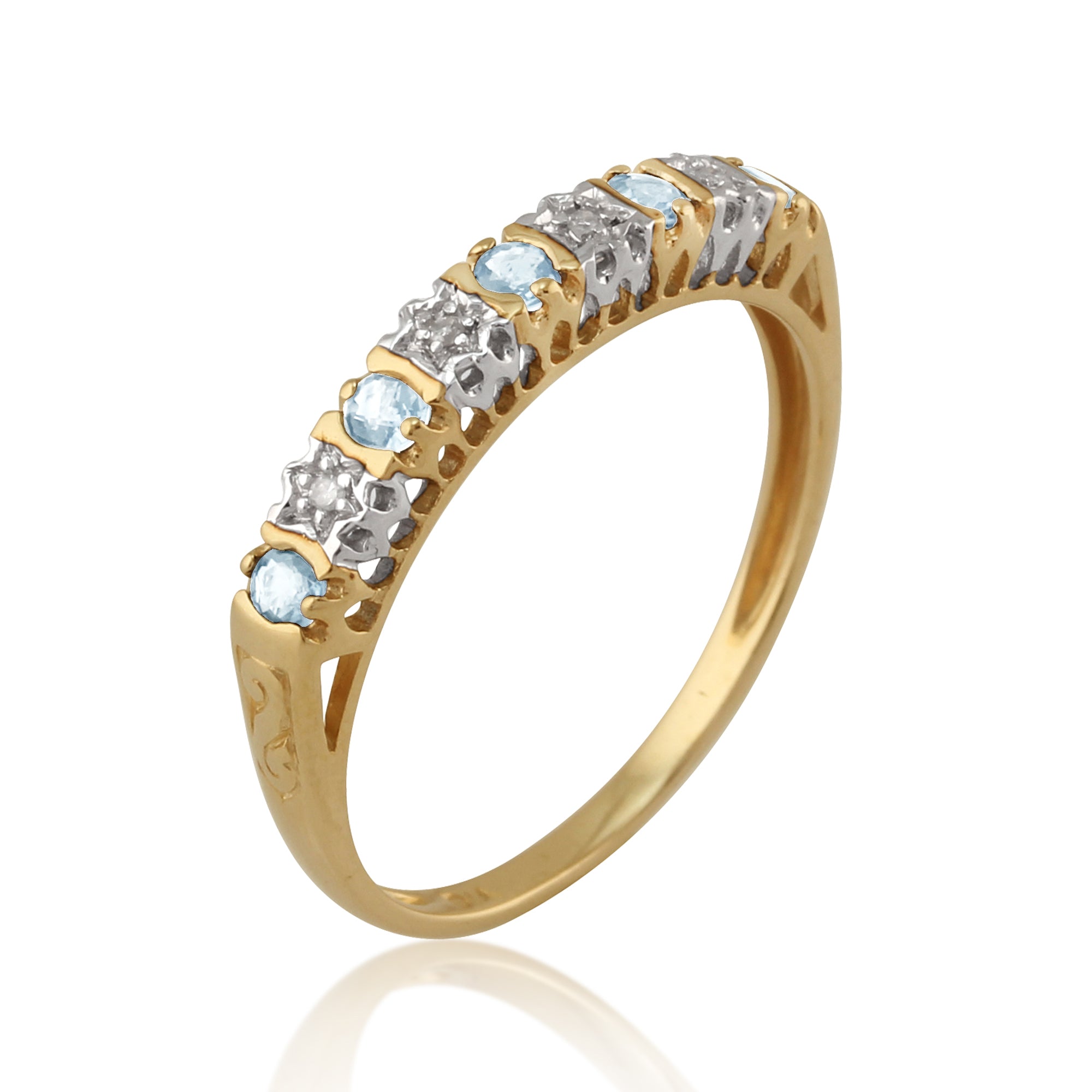 Classic Round Blue Topaz & Diamond Eternity Ring in 9ct Yellow Gold 