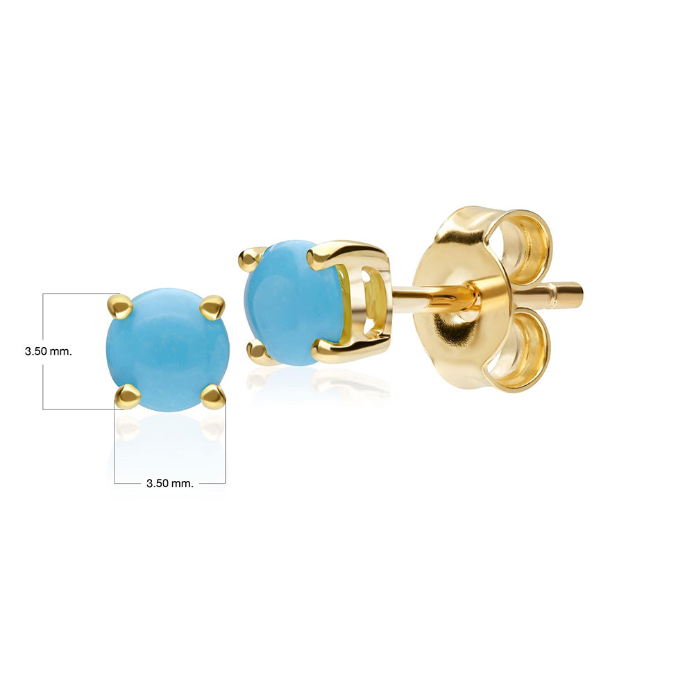 Classic Round Turquoise Cabochon Stud Earrings in 9ct Yellow Gold