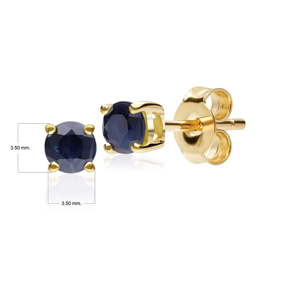 Classic Round Black Sapphire Stud Earrings in 9ct Yellow Gold 3.5mm