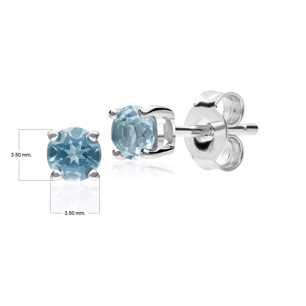 Classic Round Blue Topaz Stud Earrings in 9ct White Gold 3.5mm