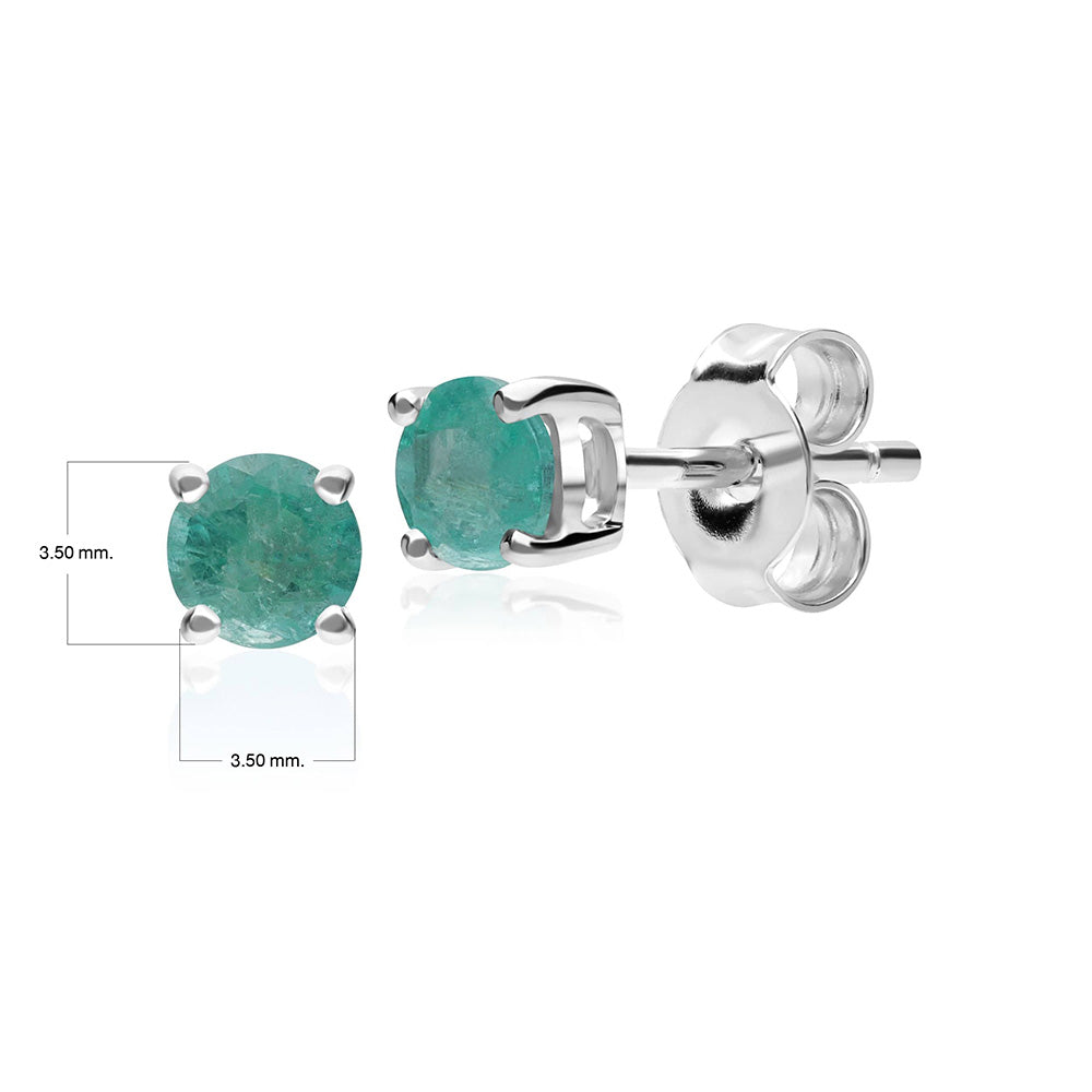 Classic Round Emerald Stud Earrings in 9ct White Gold