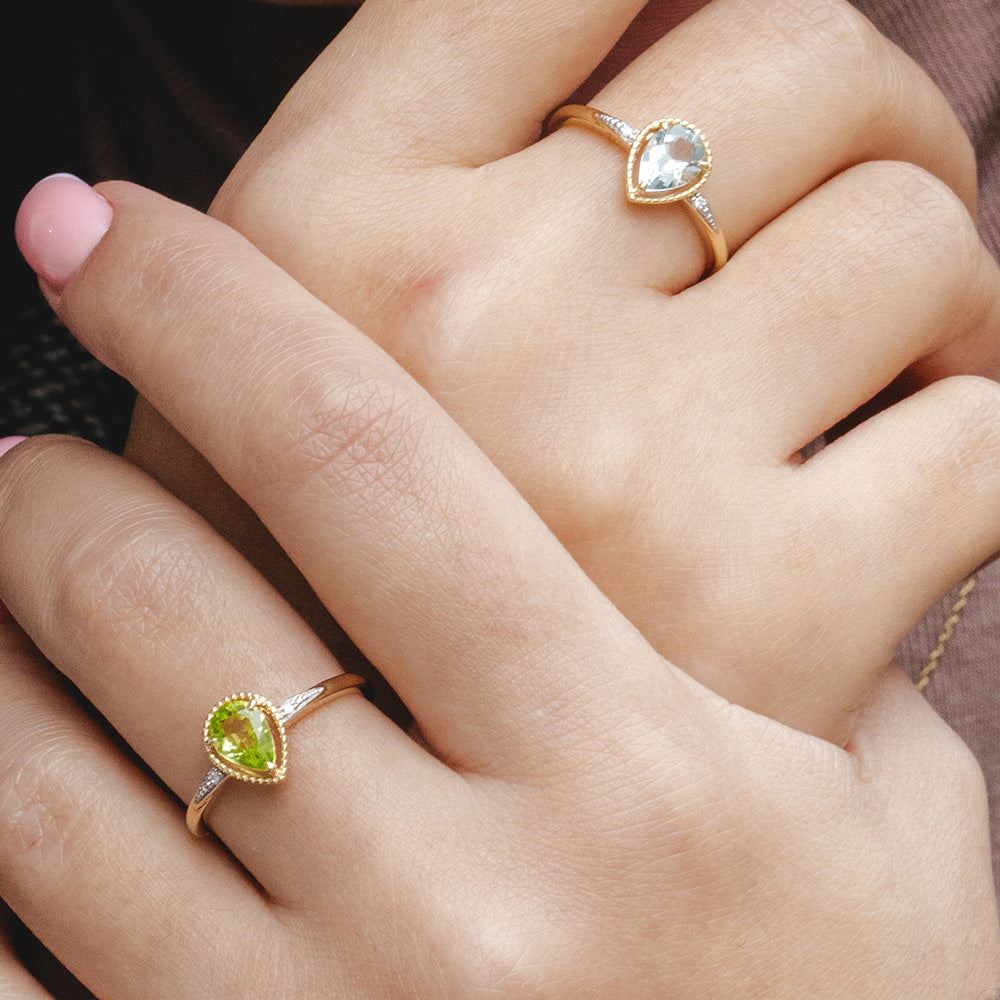 Classic Pear Peridot & Diamond Ring In 9ct Yellow Gold