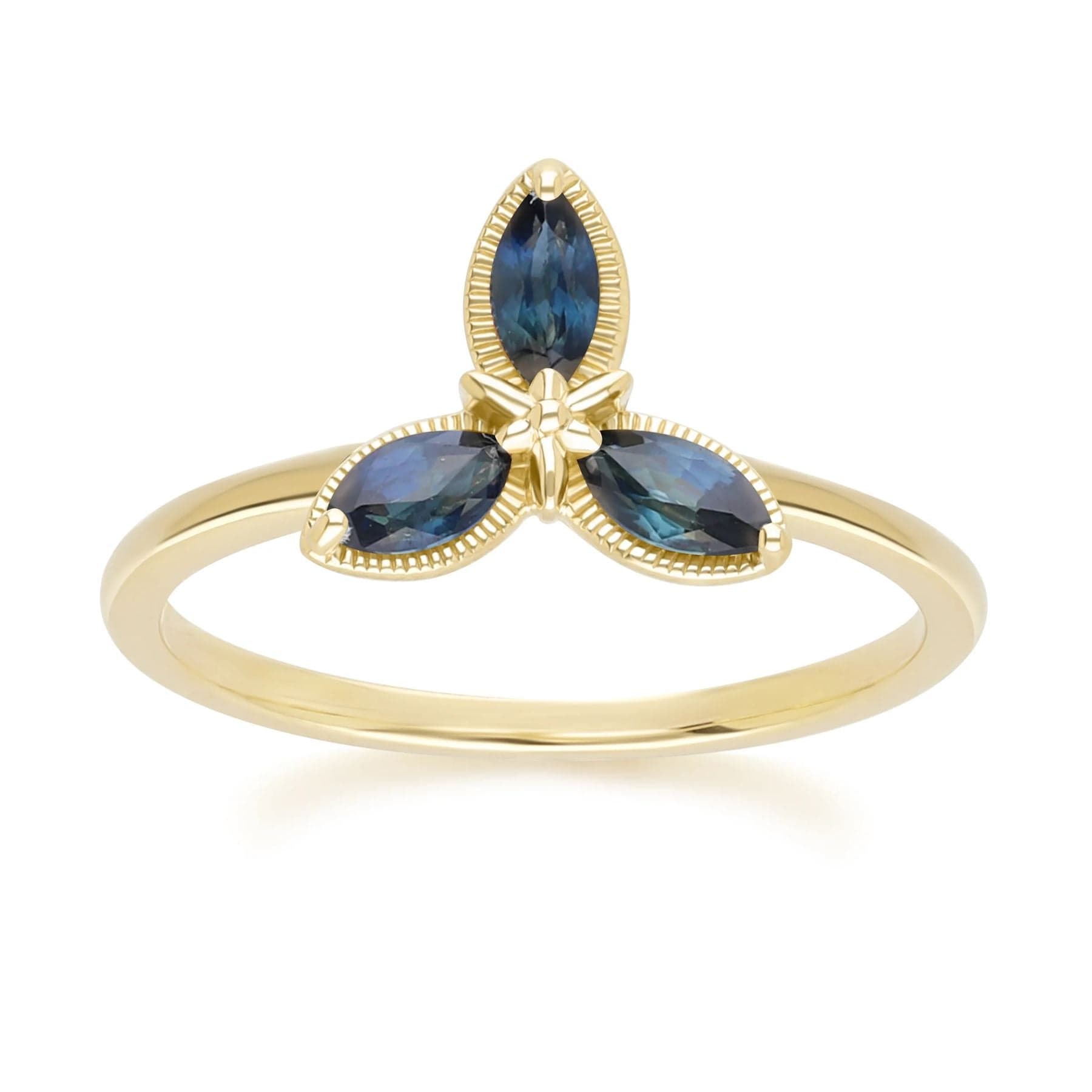Floral Marquise Sapphire Ring in 9ct Yellow Gold