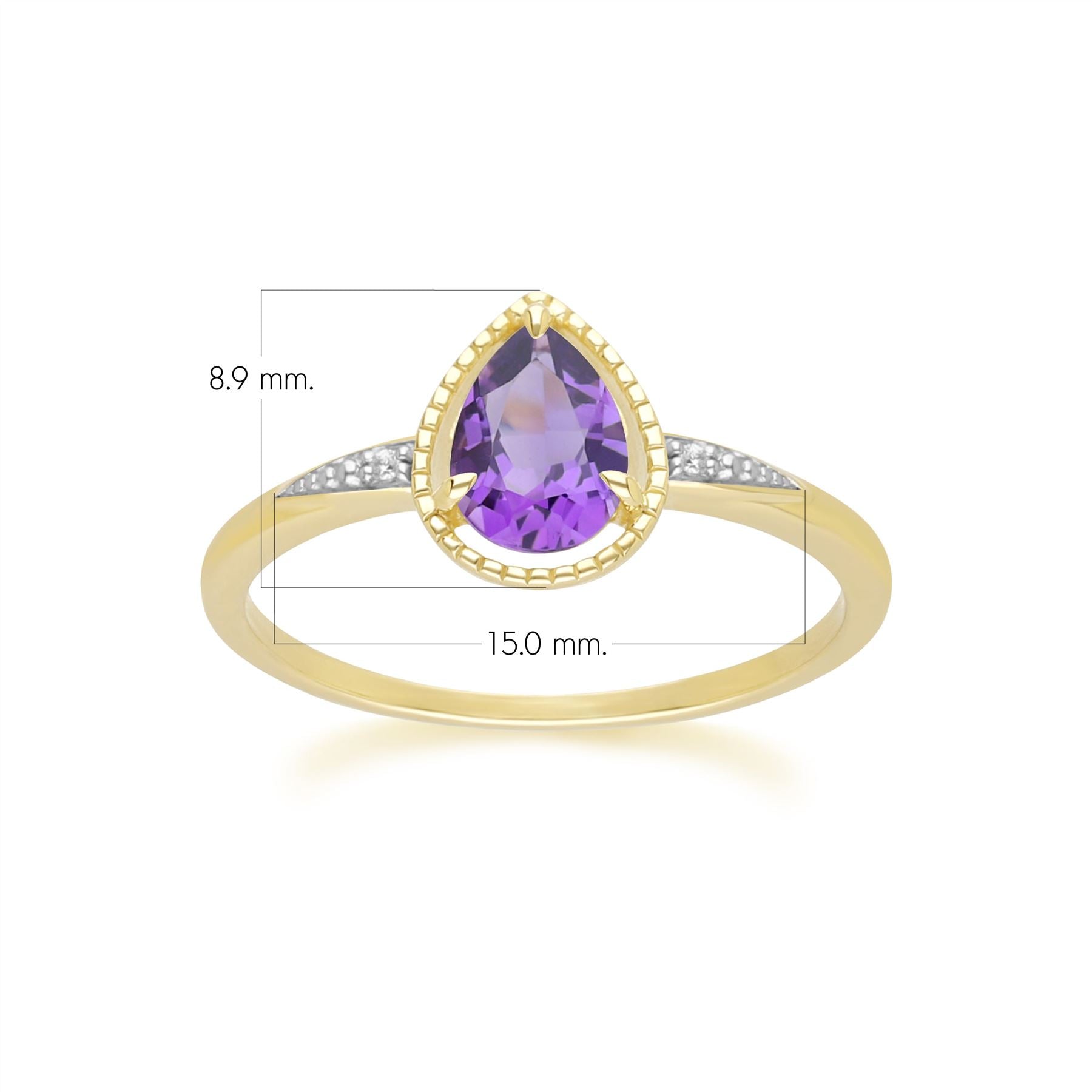 Classic Pear Amethyst & Diamond Ring In 9ct Yellow Gold