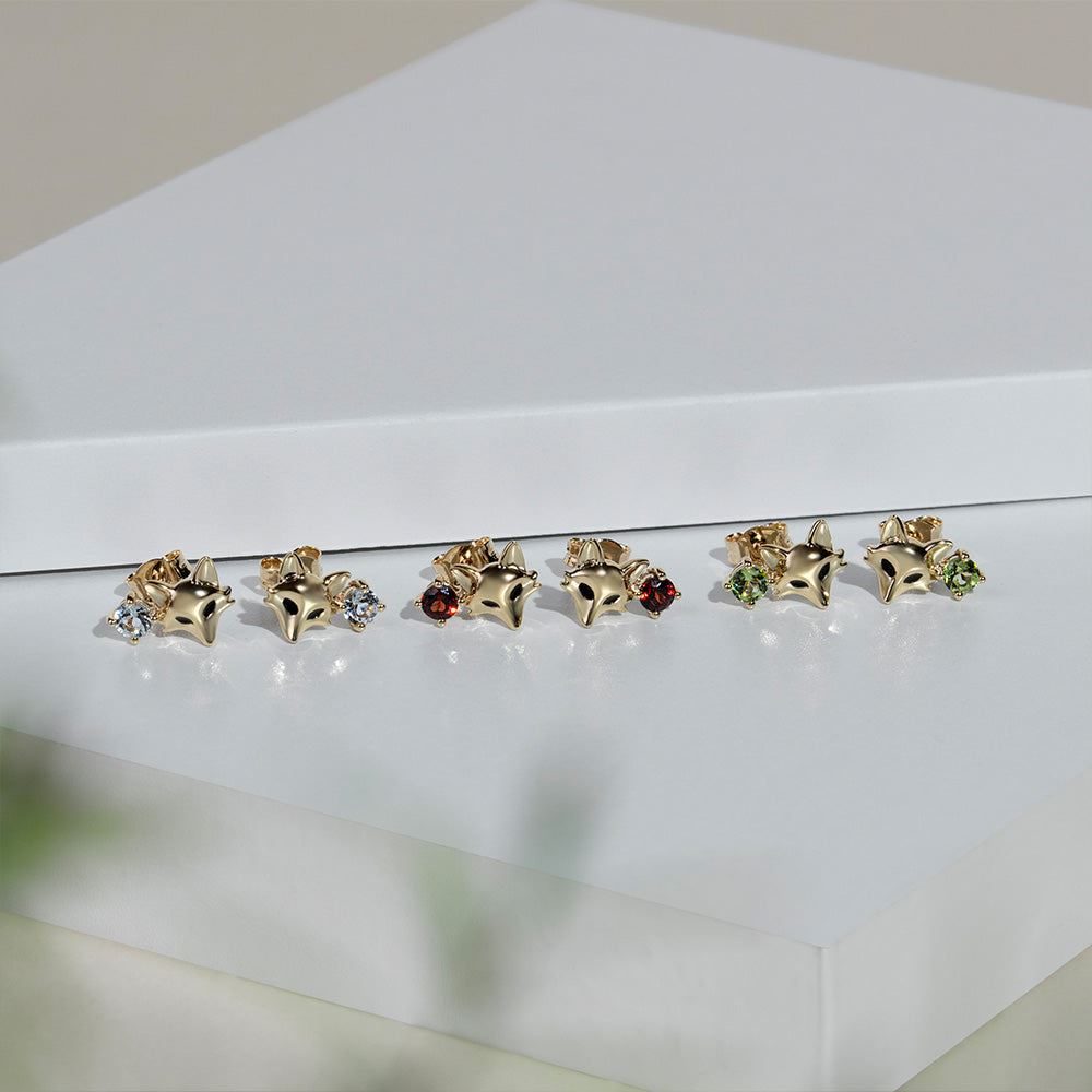 Gardenia Garnet Fox Earrings In 9ct Yellow Gold