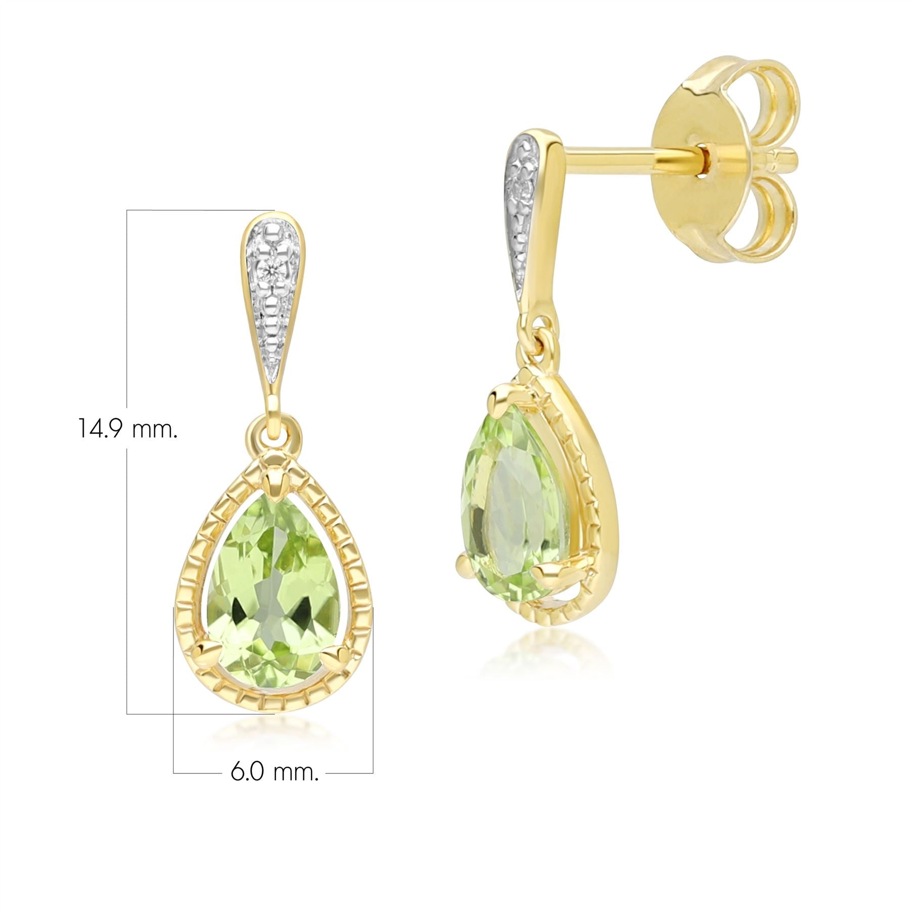 Classic Pear Peridot & Diamond Drop Earrings In 9ct Yellow Gold