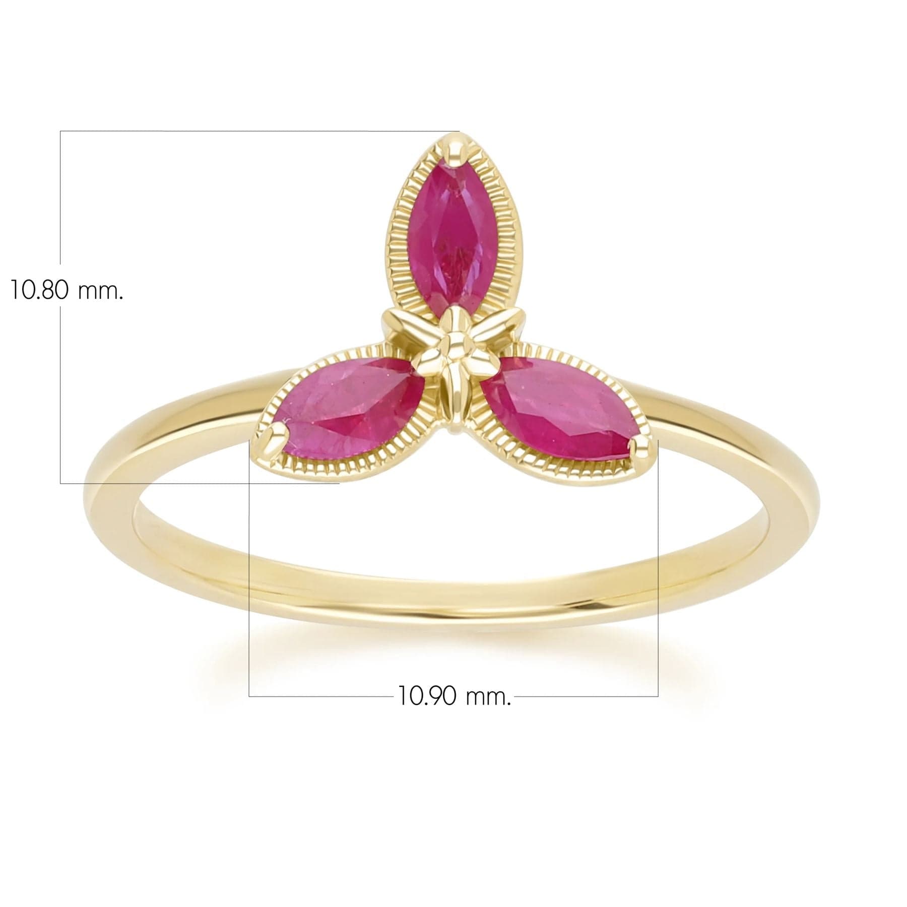 Floral Marquise Ruby Ring in 9ct Yellow Gold