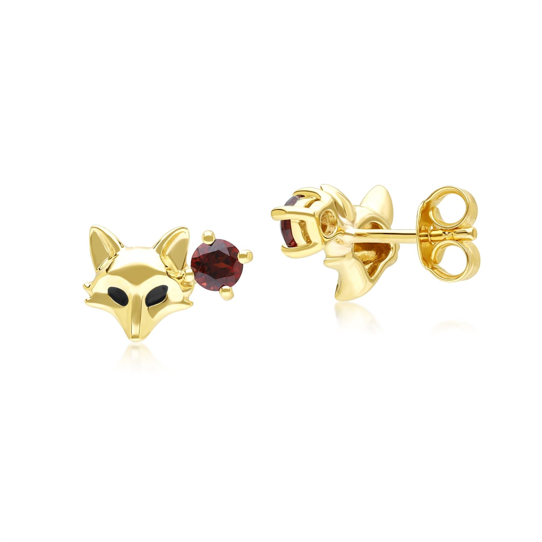 Gardenia Garnet Fox Earrings In 9ct Yellow Gold