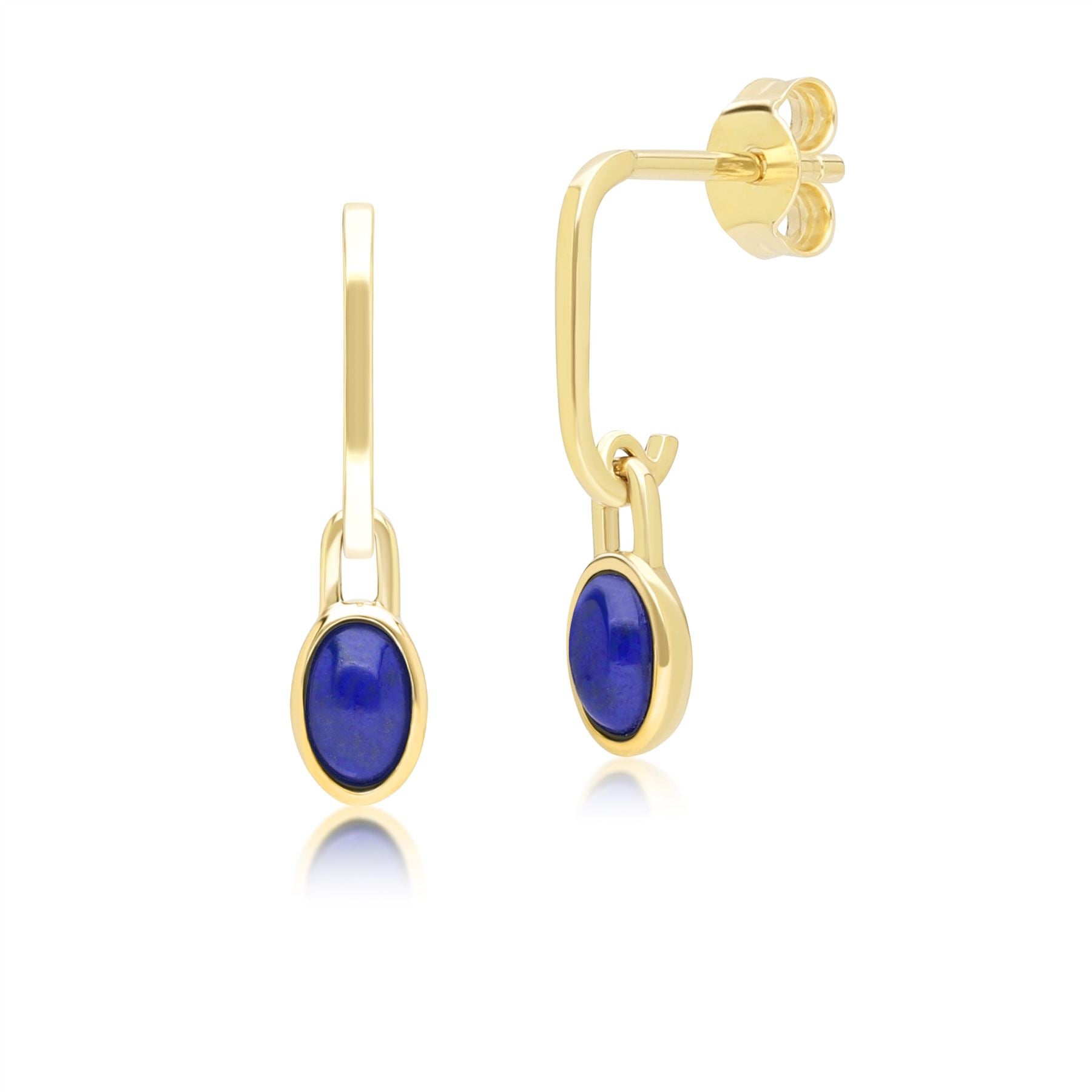 Classic Oval Lapis Lazuli Drop Earrings in 9ct Yellow Gold