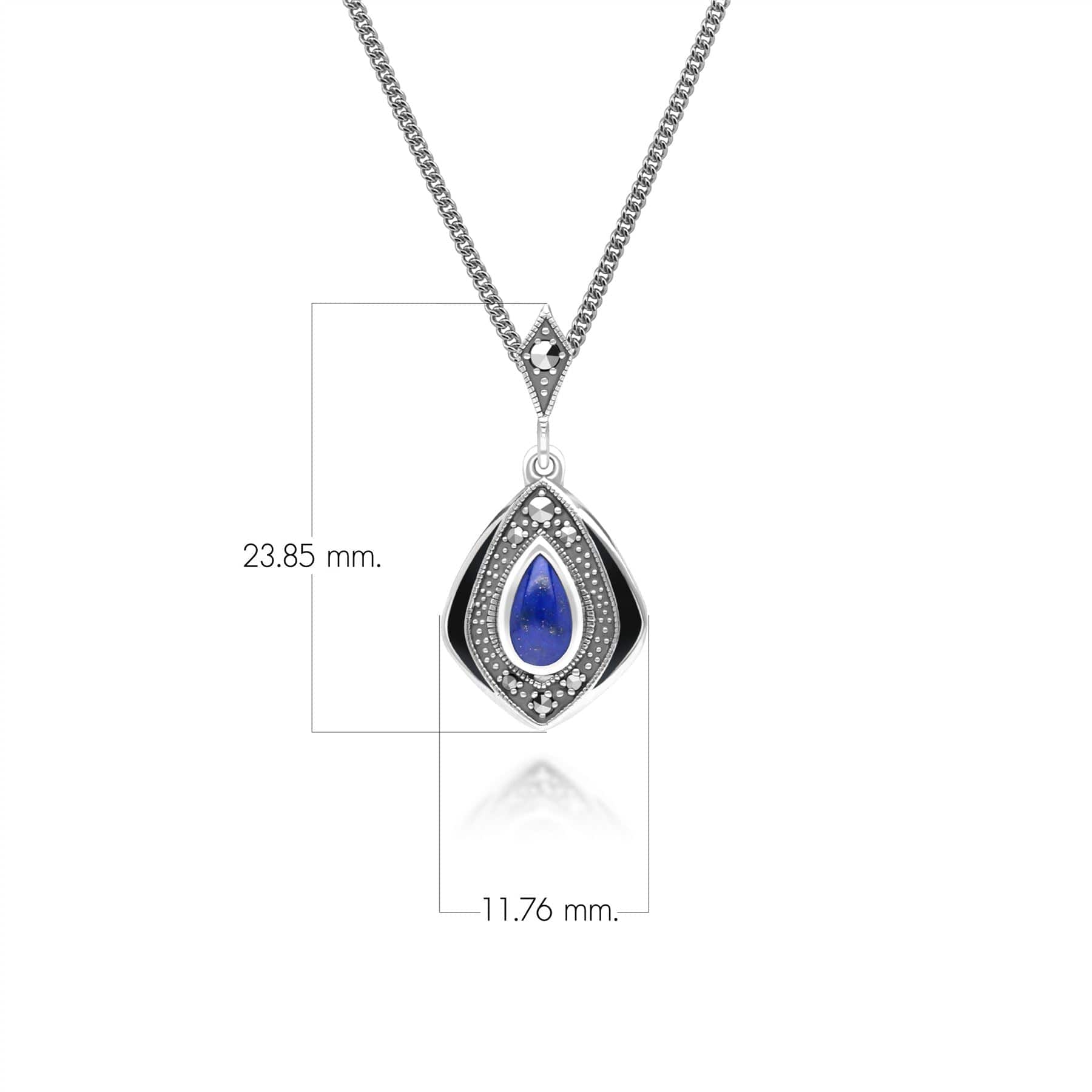 Art Deco Style Kite Lapis Lazuli and Marcasite Pendant Necklace in Sterling Silver 214P334102925 Dimensions