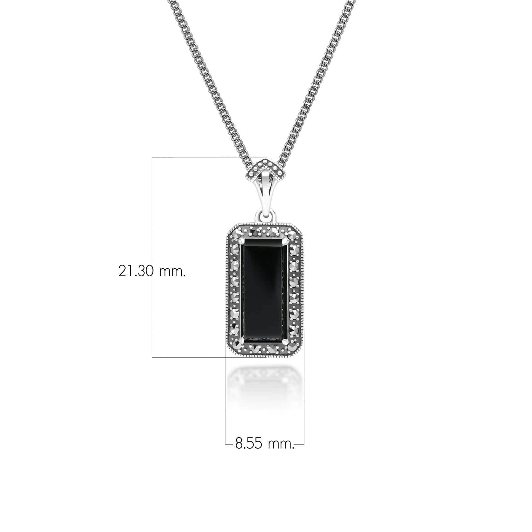 Art Deco Style Octagon Onyx and Marcasite Pendant Necklace in Sterling Silver 214P334201925 Dimensions