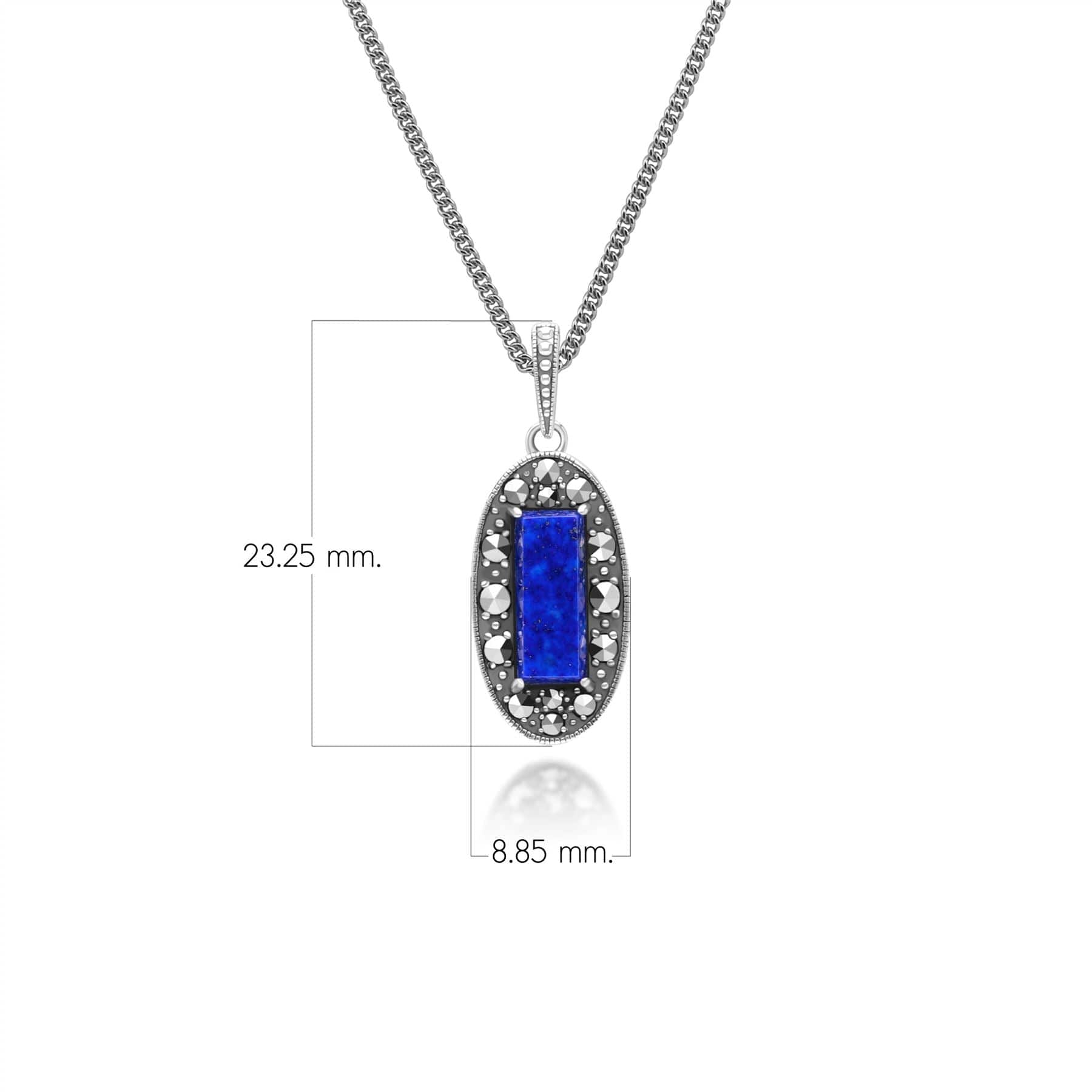 Art Deco Style Oval Lapis Lazuli and Marcasite Pendant Necklace in Sterling Silver 214P334301925 Dimensions