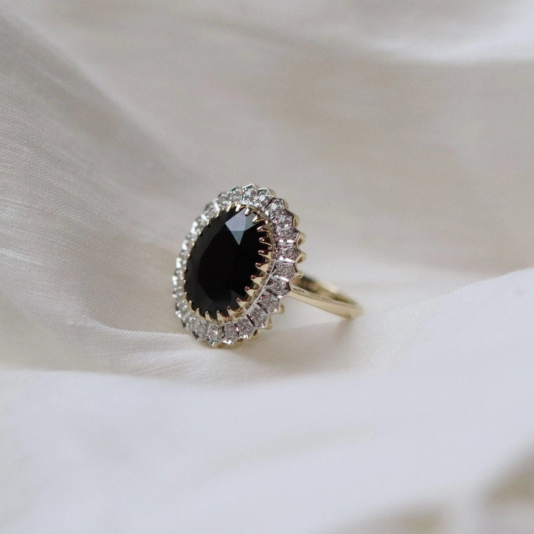 Classic Dark Sapphire & Diamonds Luxe Ring in 9ct Gold 