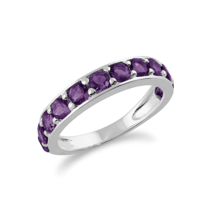 Classic Round Amethyst Half Eternity Ring in 925 Sterling Silver