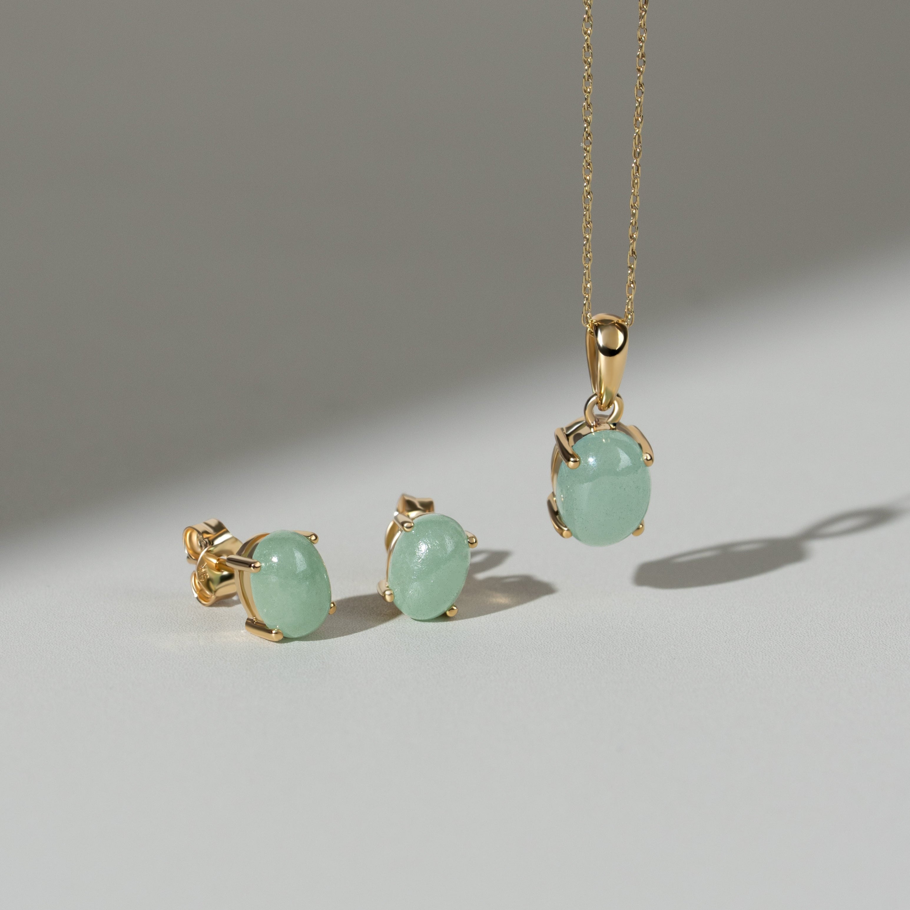Classic Oval Jade Stud Earrings in 9ct Yellow Gold
