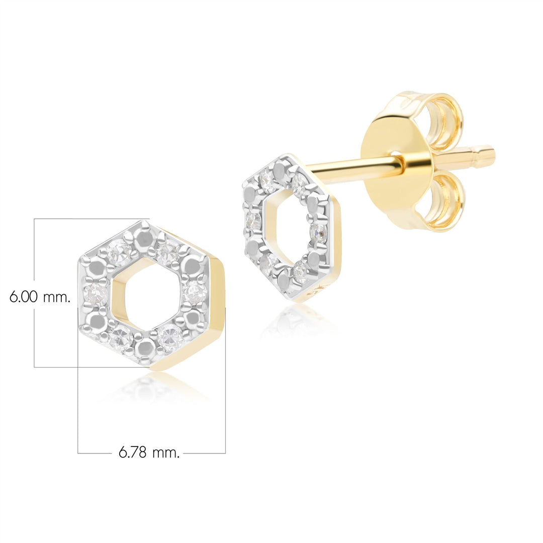 Geometric Hex Diamond Stud Earrings in 9ct Yellow Gold Dimensions 