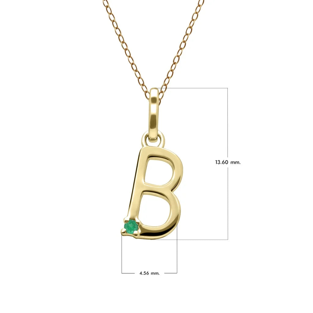 Initial Emerald Letter Necklace In 9ct Yellow Gold