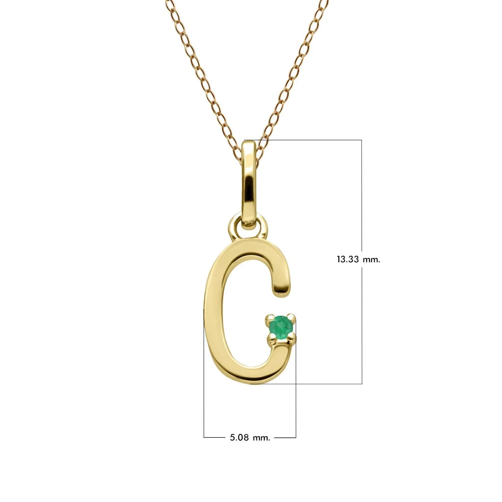 Initial Emerald Letter Necklace In 9ct Yellow Gold