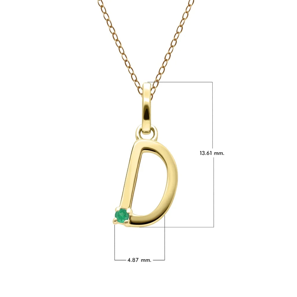 Initial Emerald Letter Necklace In 9ct Yellow Gold