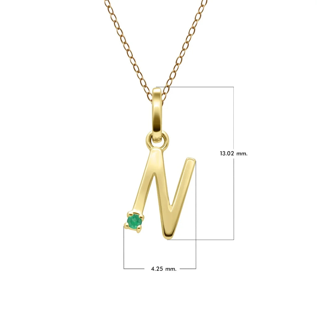 Initial Emerald Letter Necklace In 9ct Yellow Gold