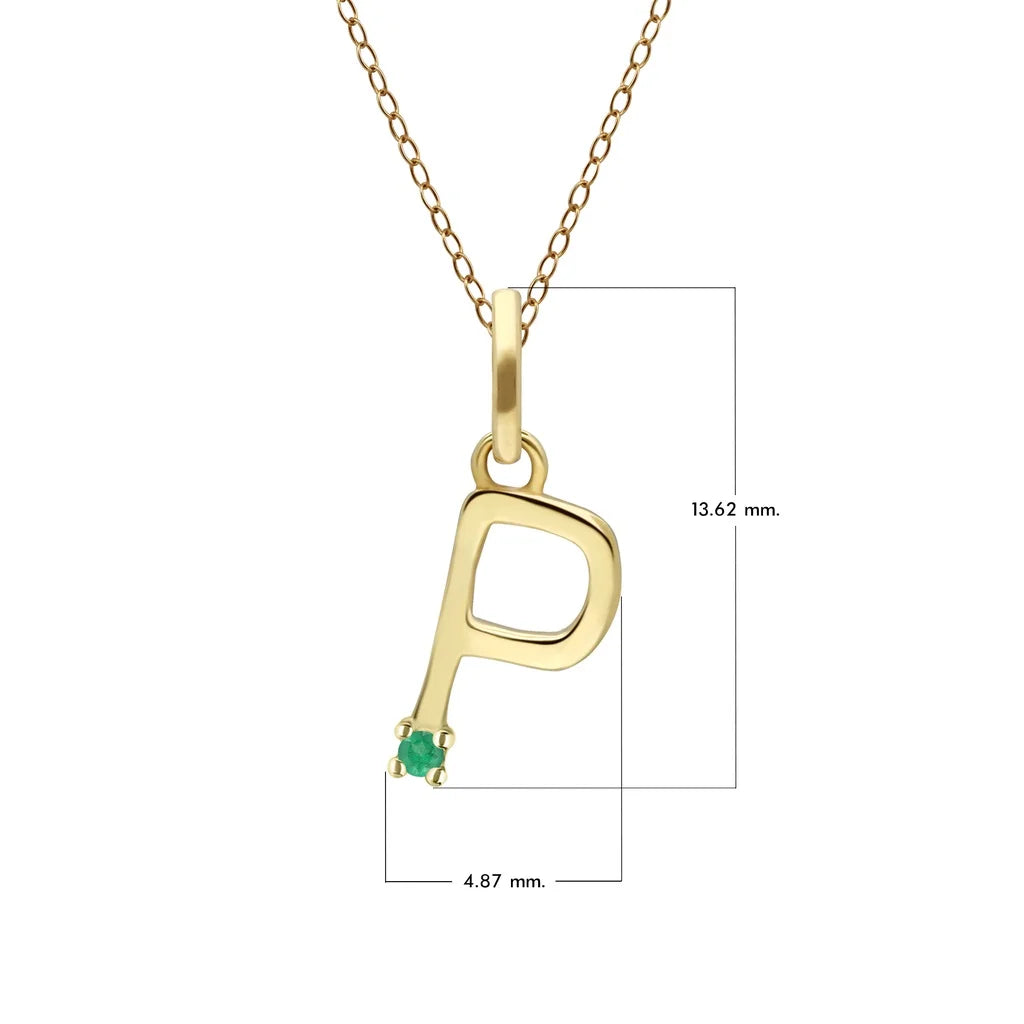 Initial Emerald Letter Necklace In 9ct Yellow Gold