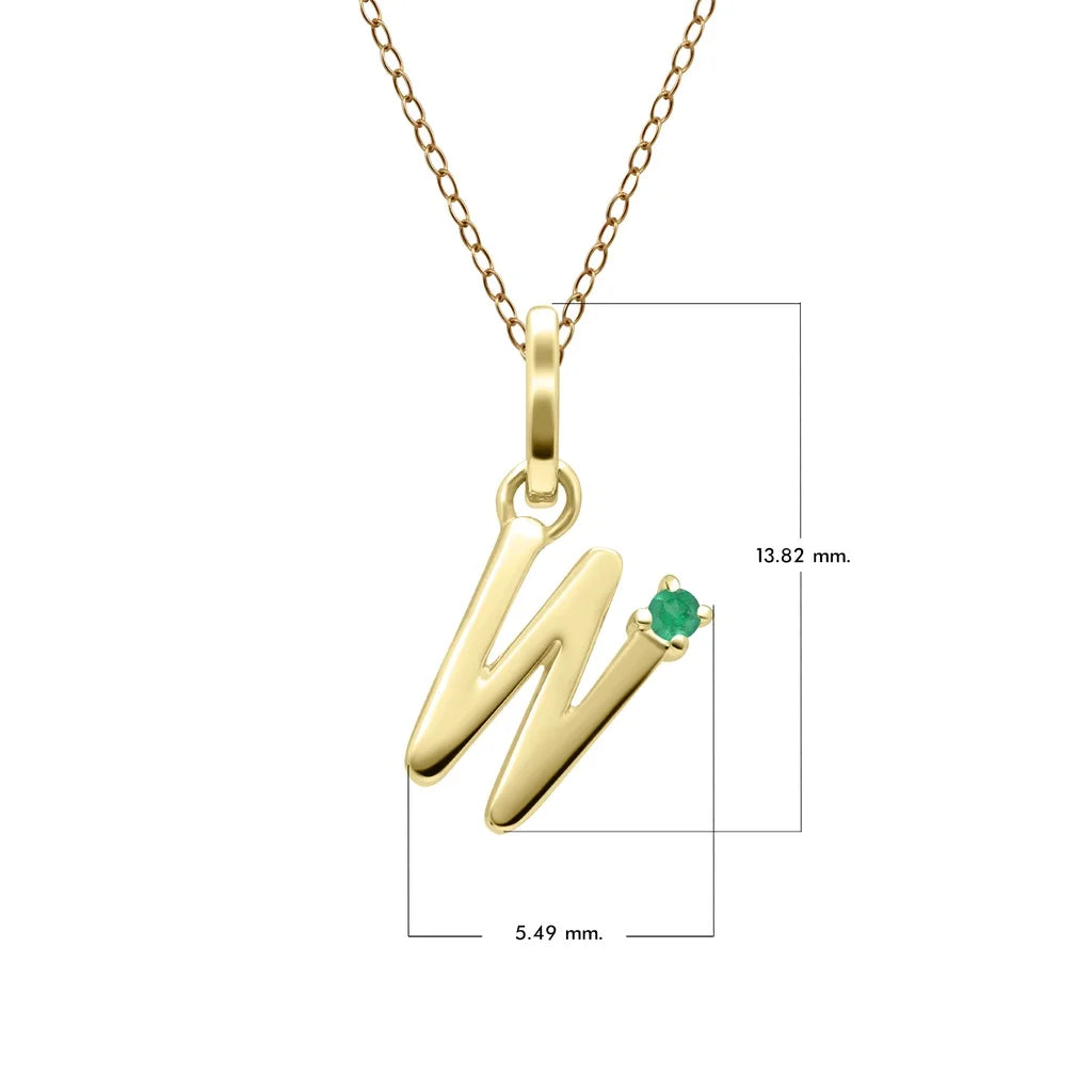 Initial Emerald Letter Necklace In 9ct Yellow Gold