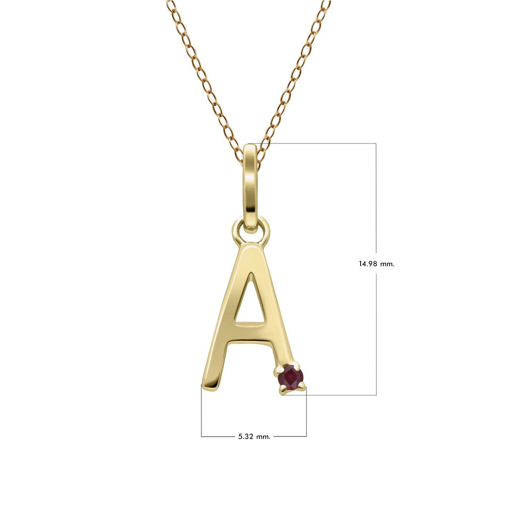 Initial Ruby Letter Necklace In 9ct Yellow Gold