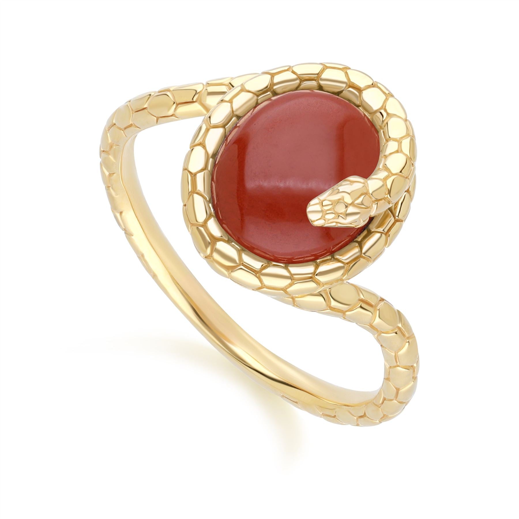 Red Gemstone Ring with Jasper and Snake