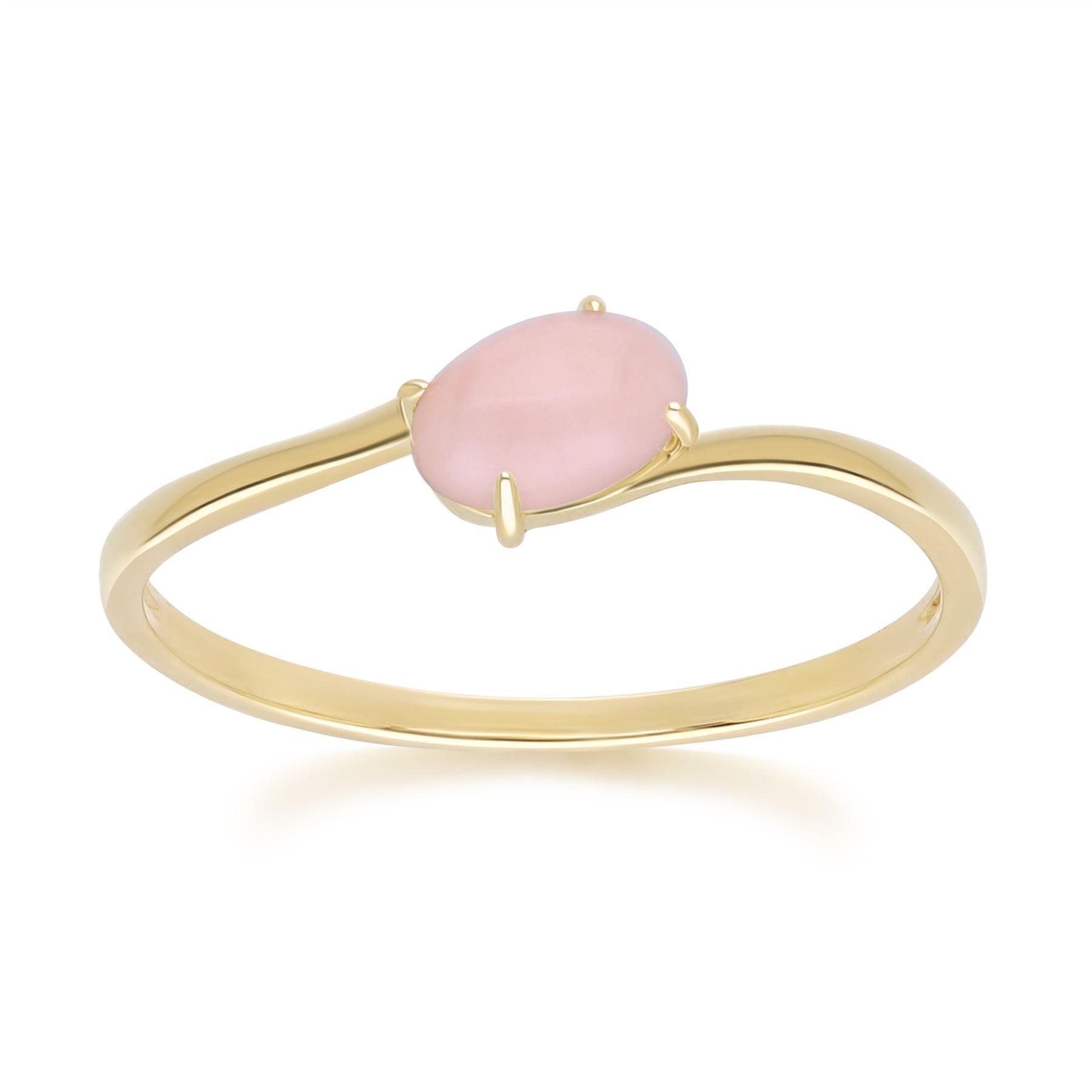 Classic Oval Pink Opal Ring in 9ct Yellow Gold