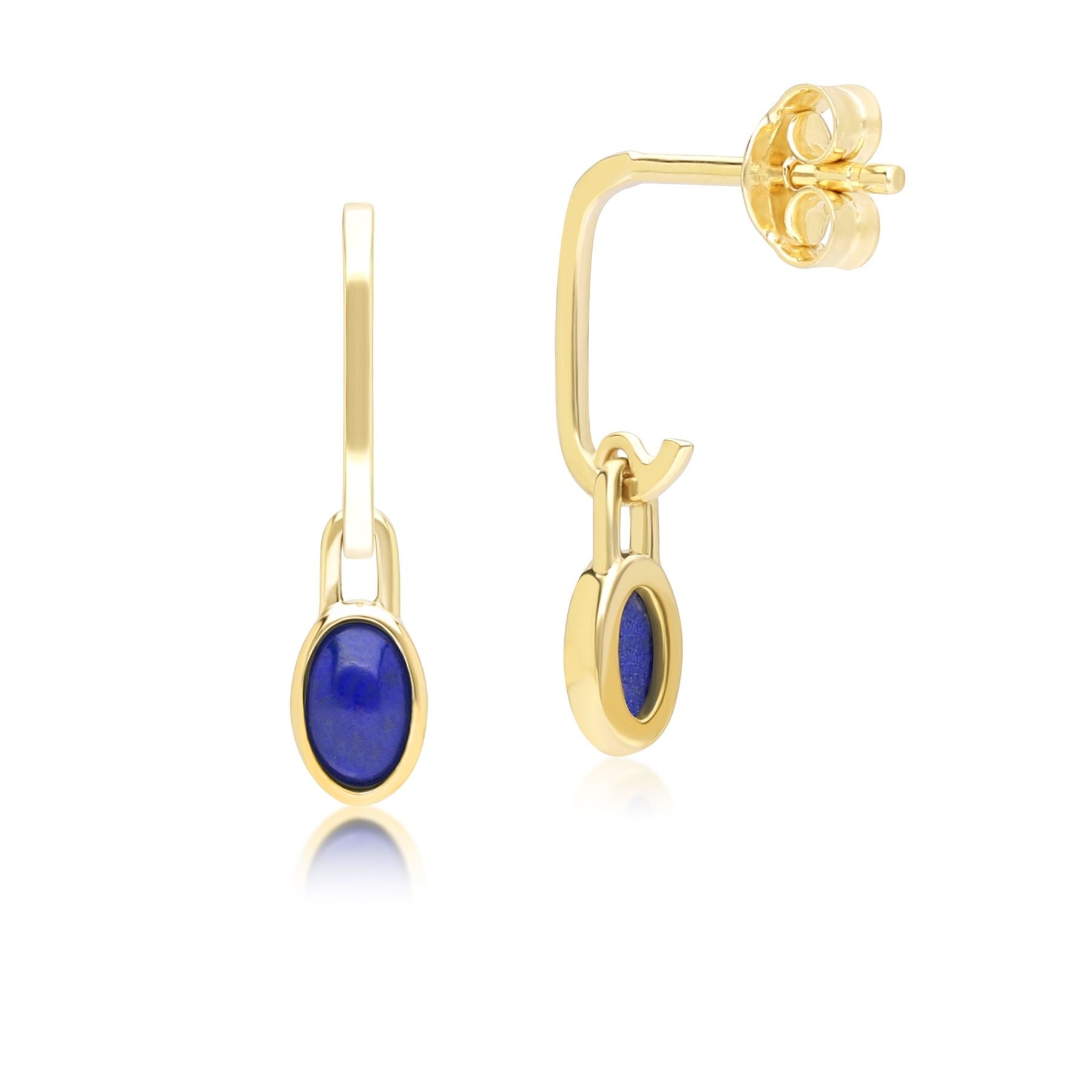 Classic Oval Lapis Lazuli Drop Earrings in 9ct Yellow Gold