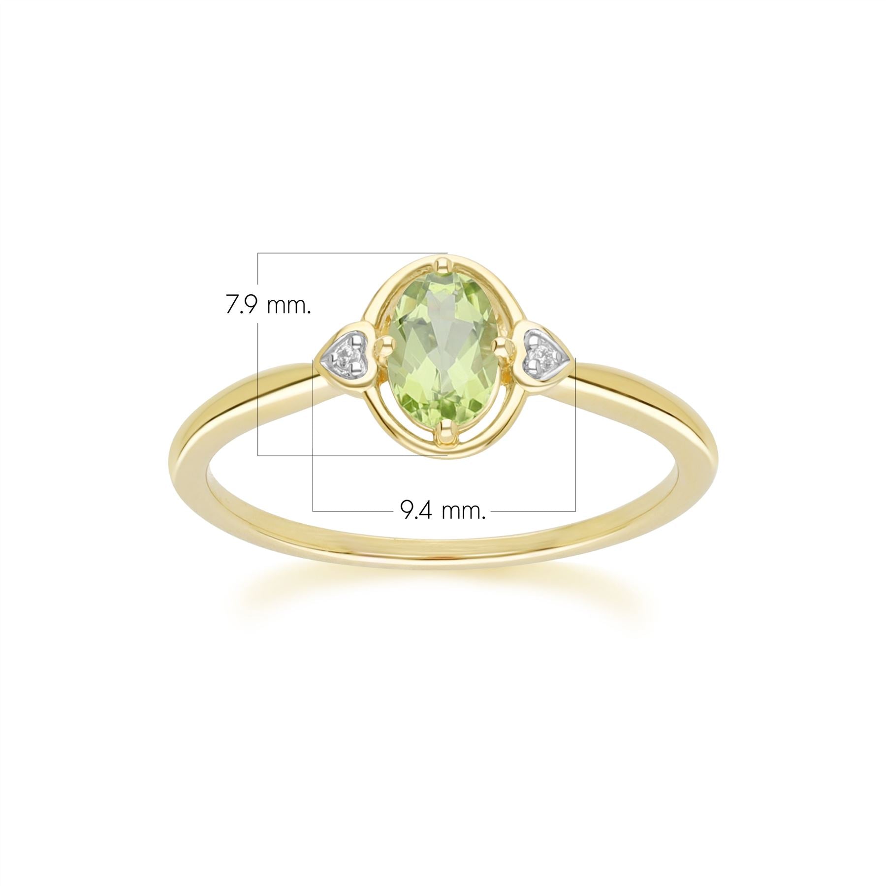 Classic Oval Peridot & Diamond Heart Ring In 9ct Yellow Gold