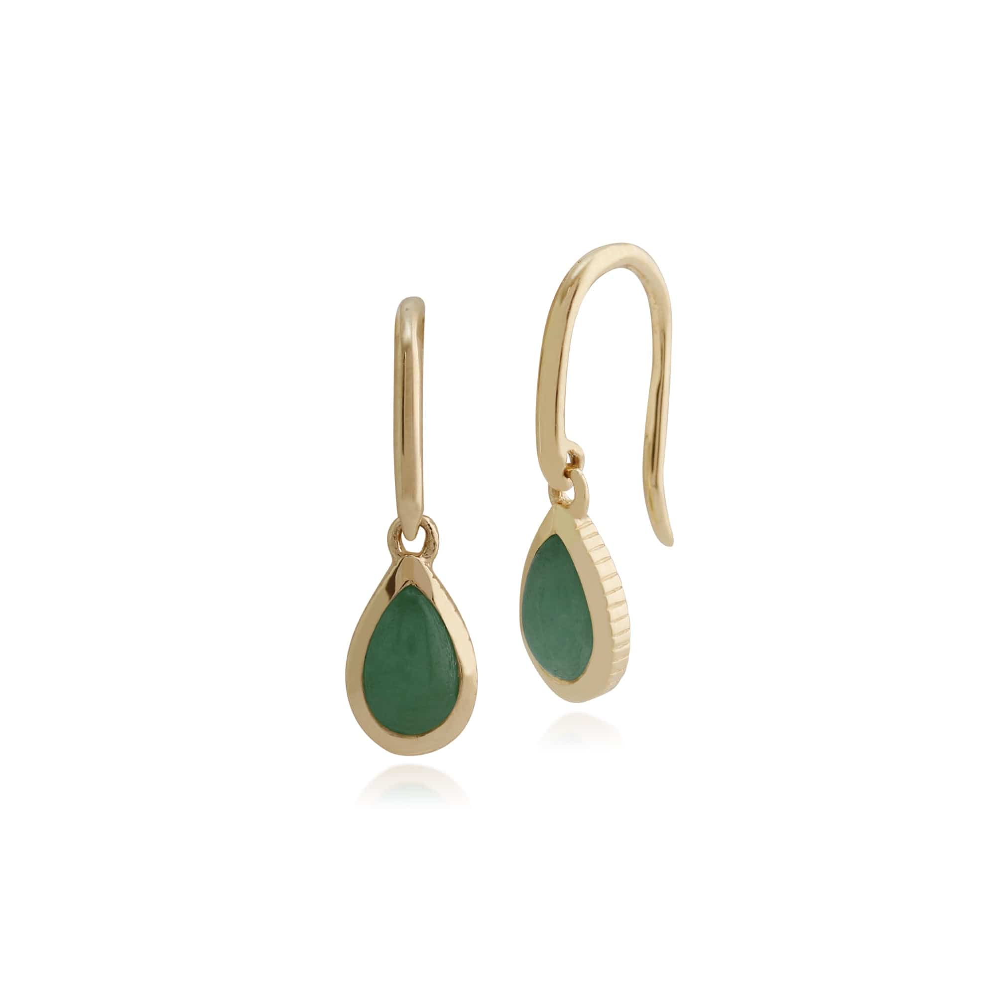 Oval Cabochon Jade Earrings 14K Yellow Gold