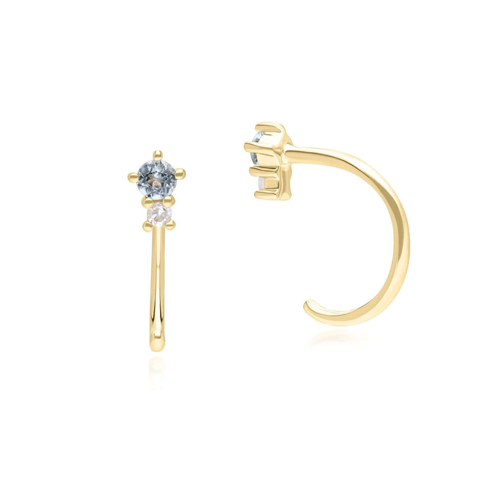 135E1823039 Modern Classic Sky Blue Topaz & Diamond Pull Through Hoop Earrings in 9ct Yellow Gold On Model