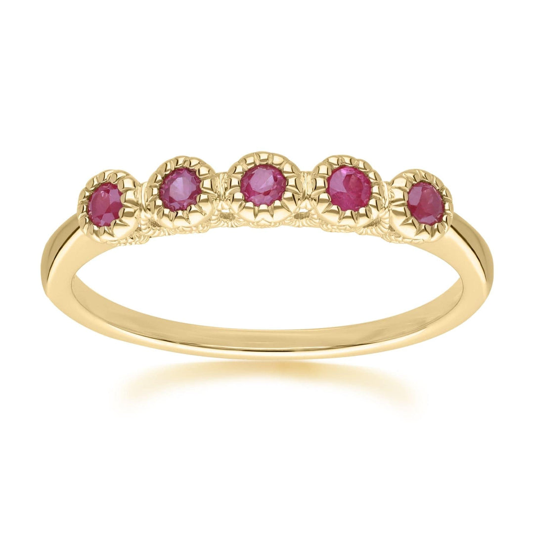 135R2046029 Classic Round Ruby Five Stone Eternity Ring in 9ct Yellow Gold 1
