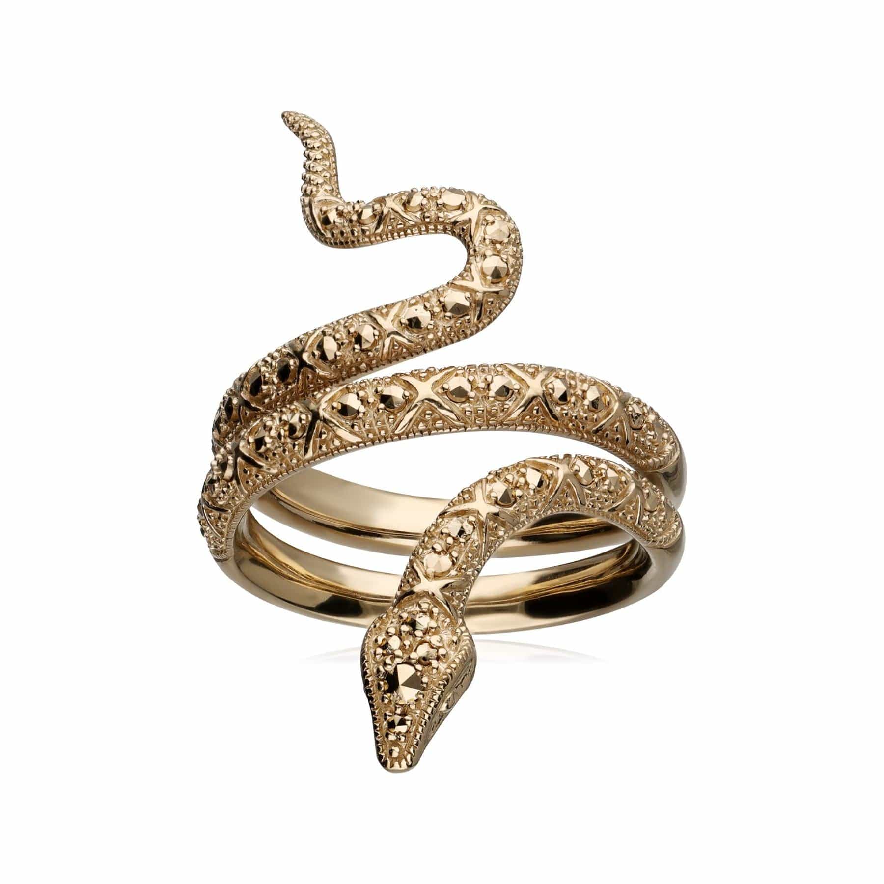 Art Nouveau Marcasite Snake Wrap Ring in 18ct Gold Plated Silver | Gemondo