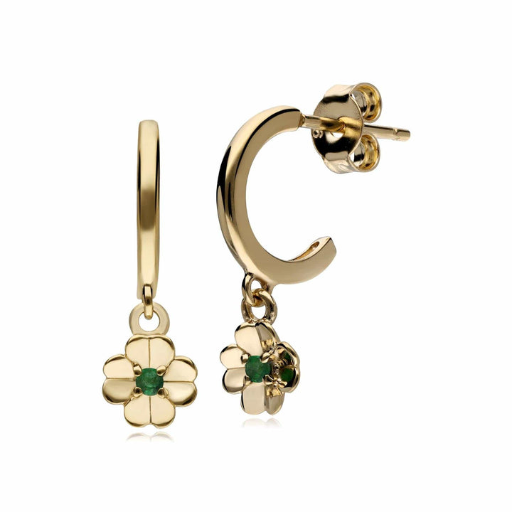 132E2681019 Gardenia Emerald Clover Hoop Earrings In 9ct Yellow Gold 1
